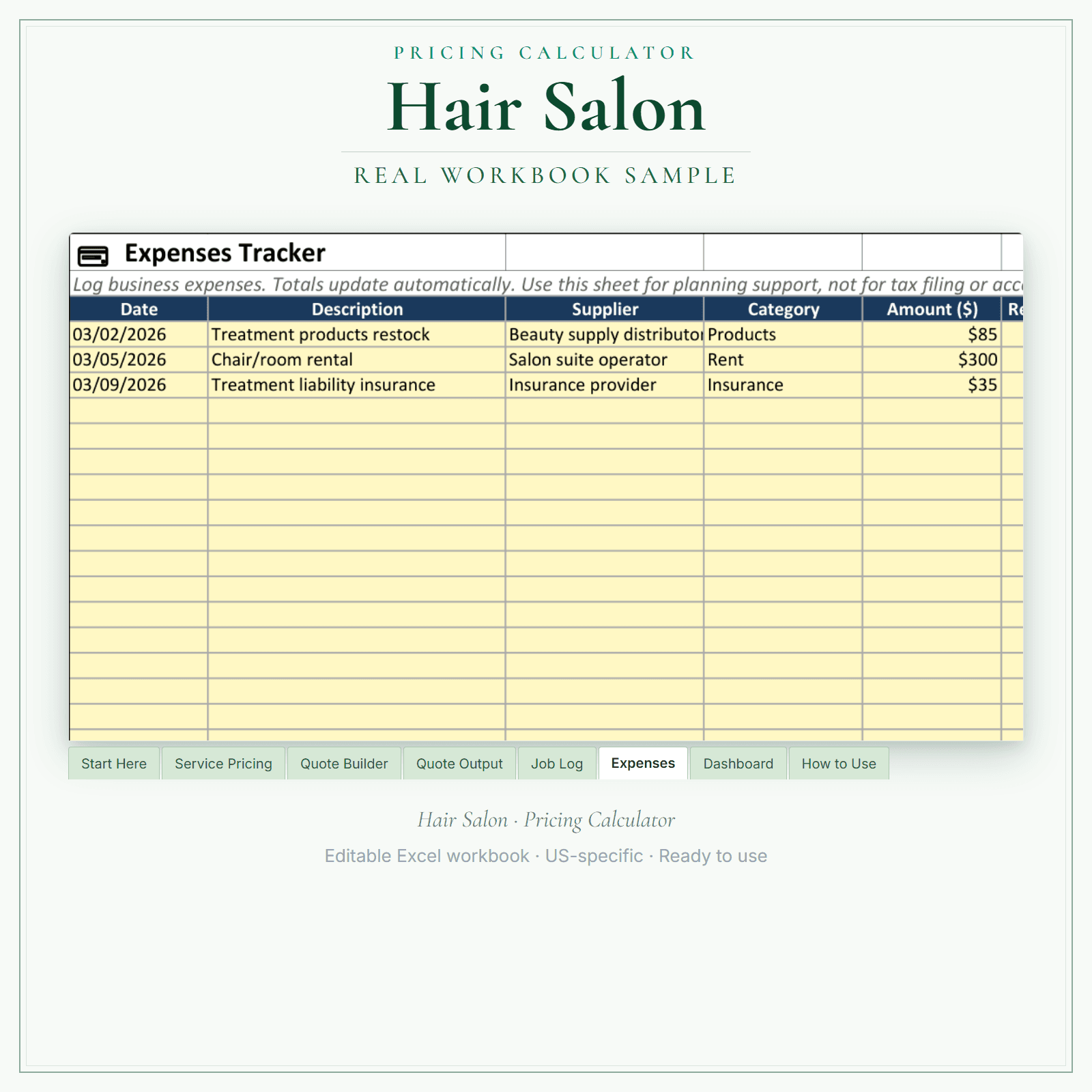 Hair Salon Pricing Calculator sample pages