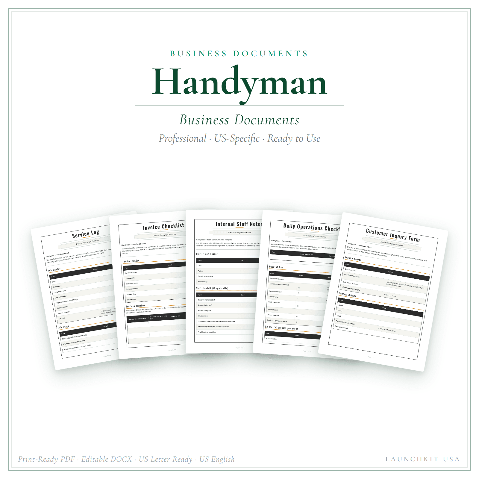 Business Documents for Handyman