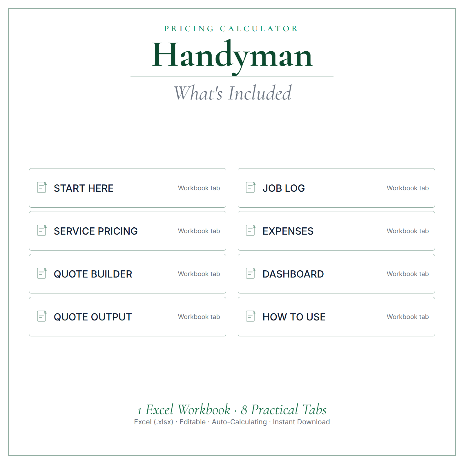 What's included in Handyman Pricing Calculator