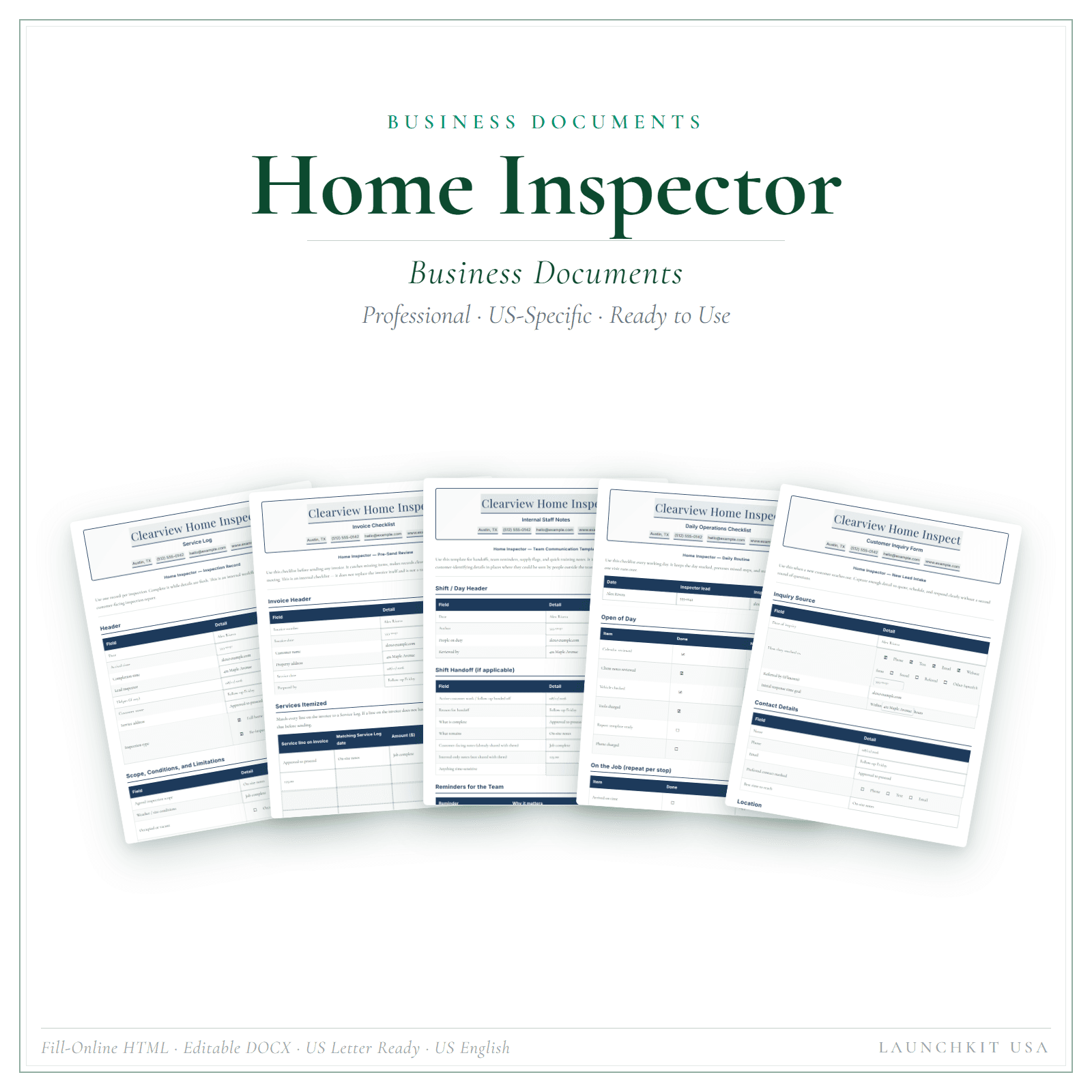 Business Documents for Home Inspector