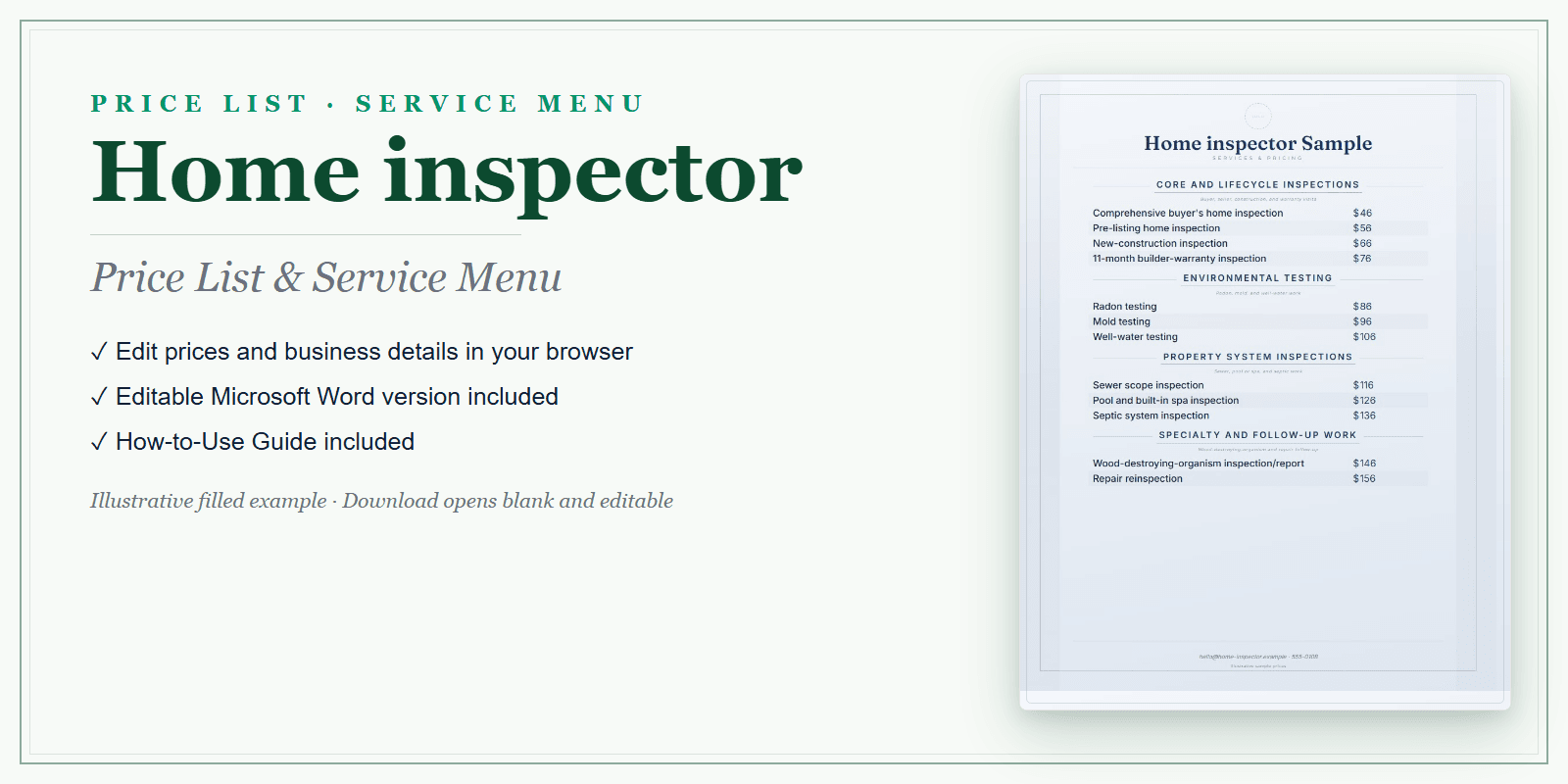 Home Inspector Price List & Service Menu product preview