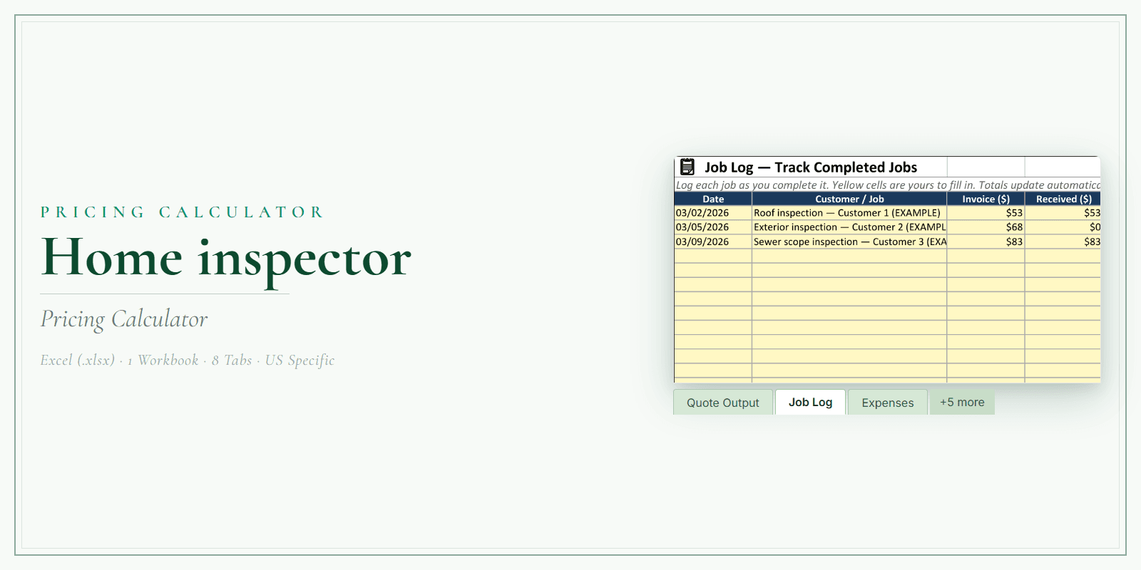 Home Inspector Pricing Calculator product preview