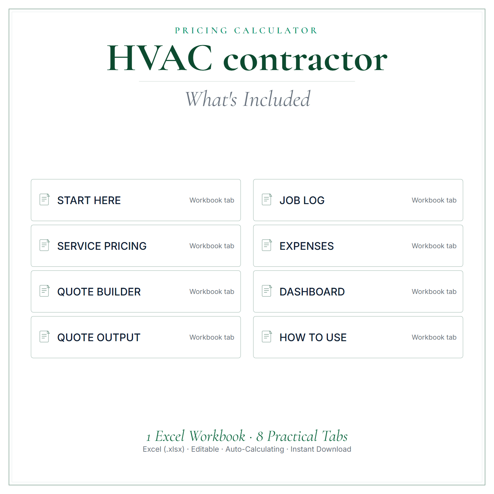 What's included in HVAC Contractor Pricing Calculator