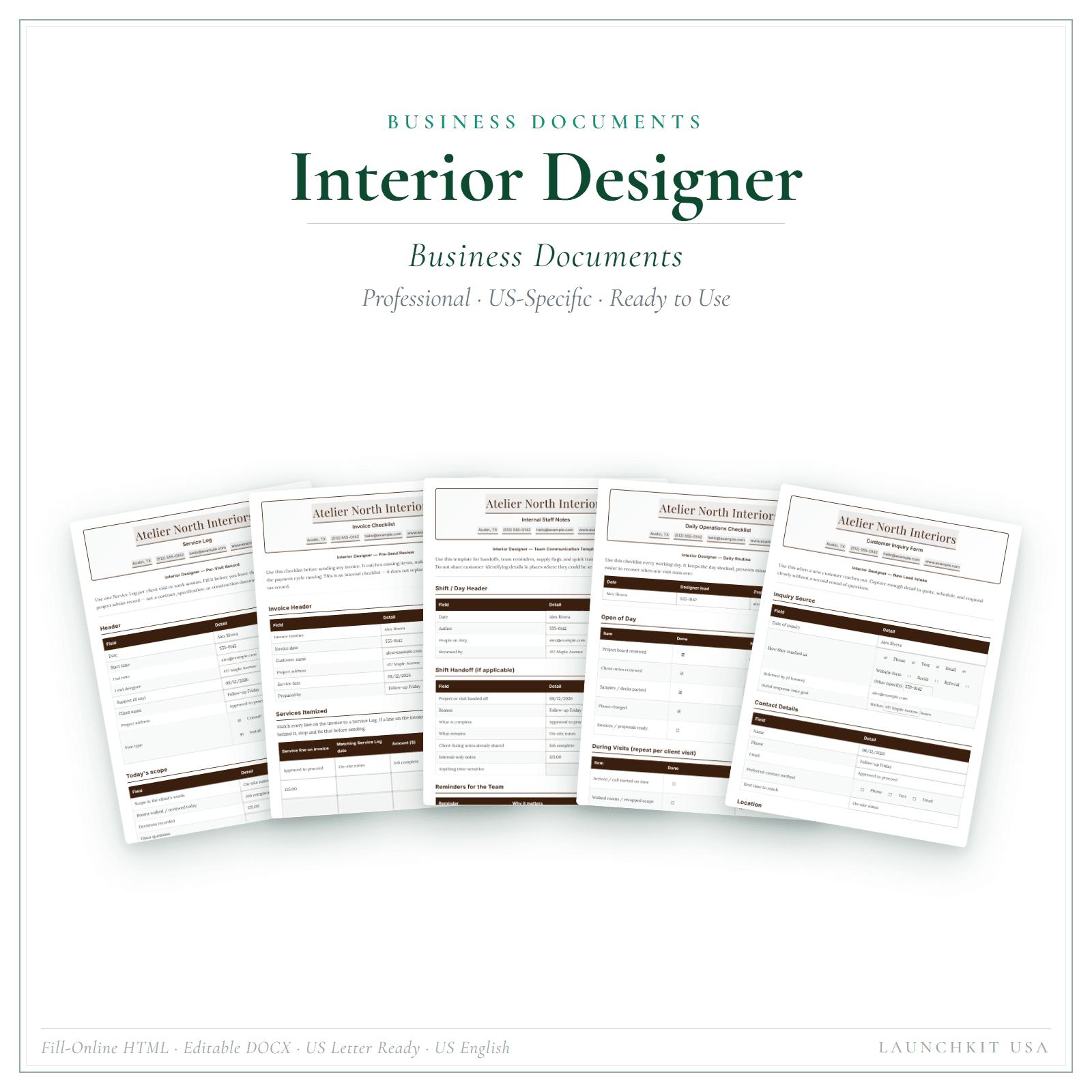 Business Documents for Interior Designer
