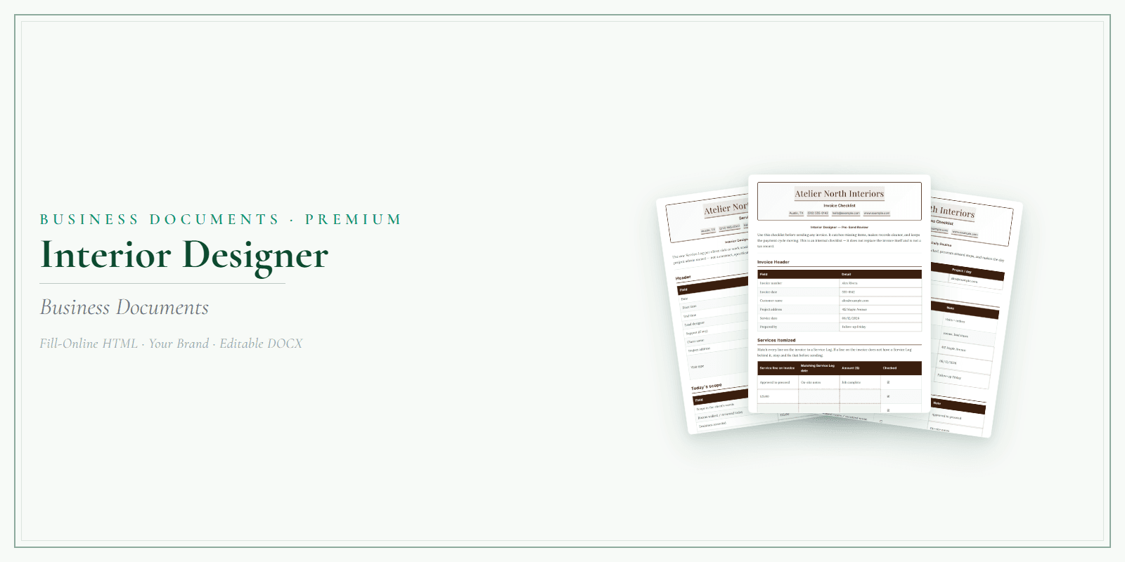Interior Designer Business Documents — Premium product preview