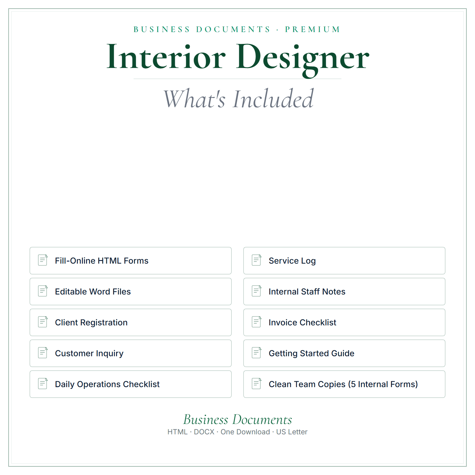What's included in Interior Designer Business Documents — Premium