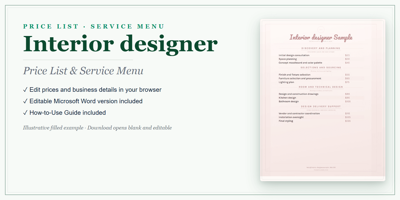 Interior Designer Price List & Service Menu product preview