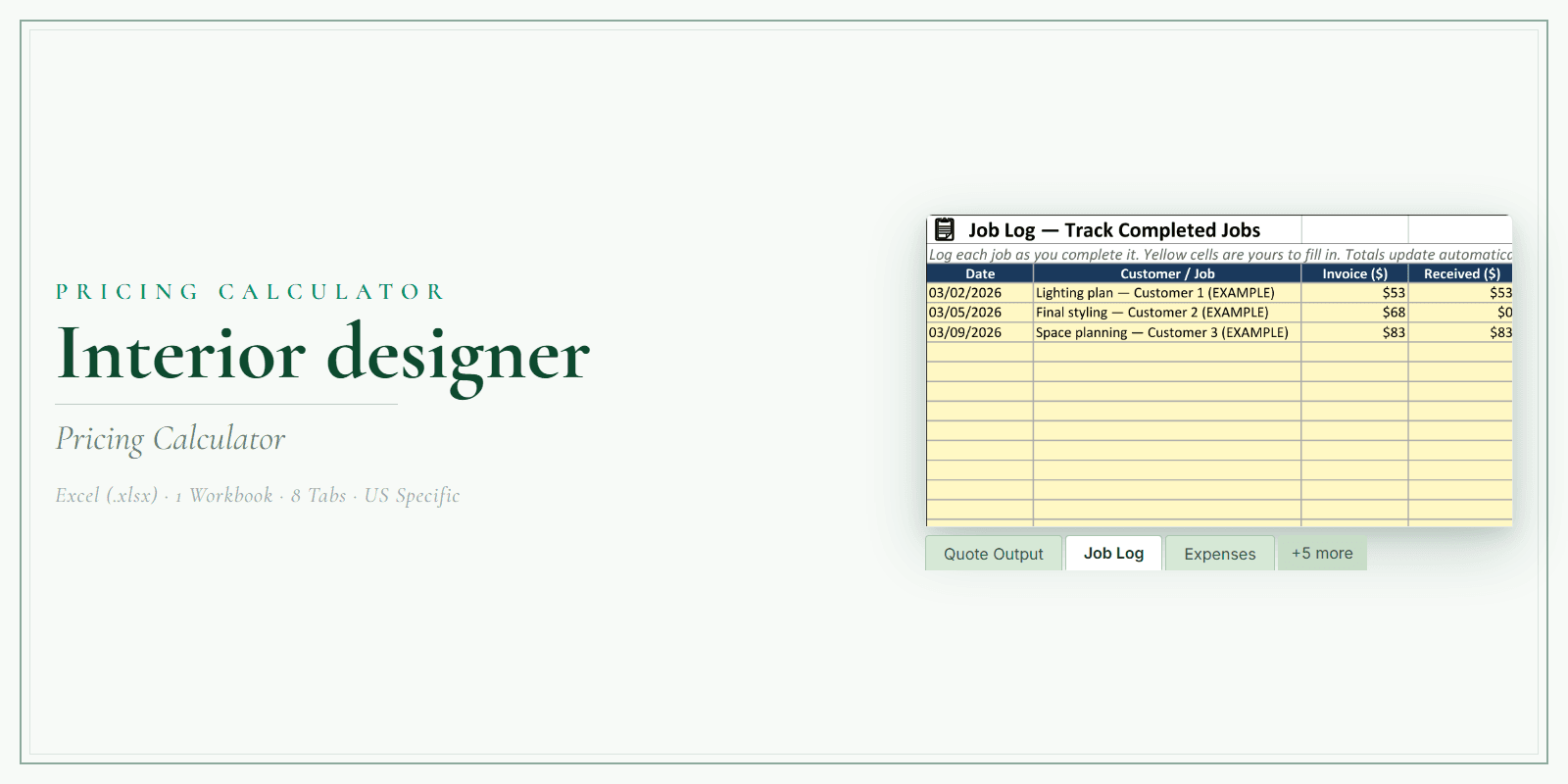 Interior Designer Pricing Calculator product preview