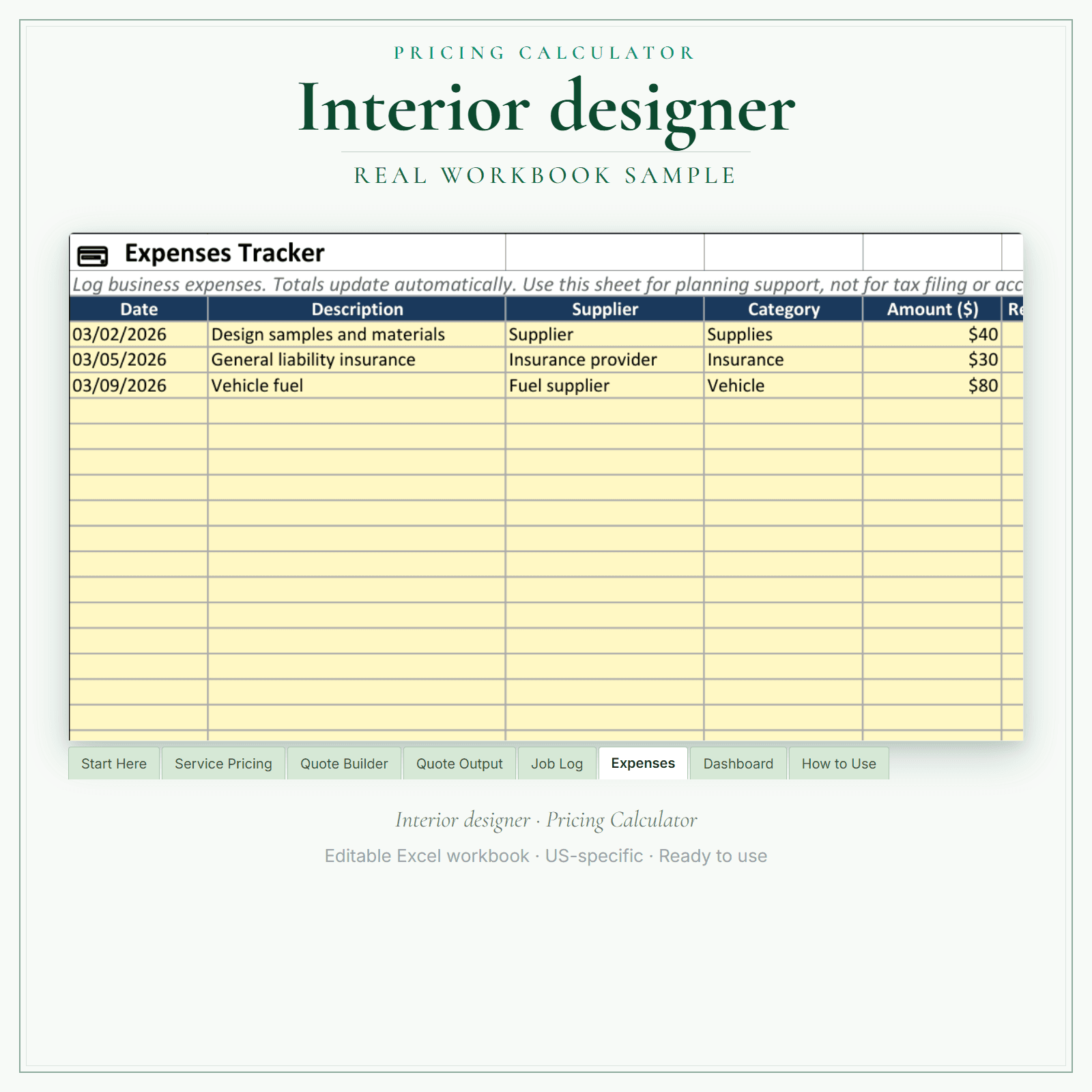 Interior Designer Pricing Calculator sample pages