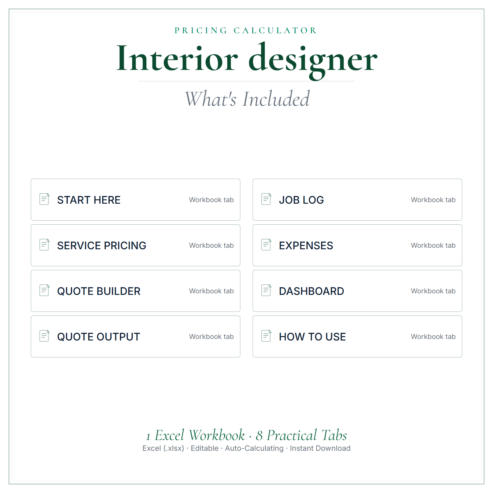 What's included in Interior Designer Pricing Calculator