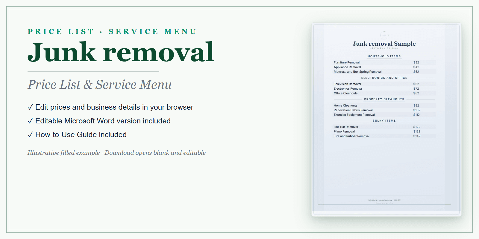 Junk Removal Price List & Service Menu product preview