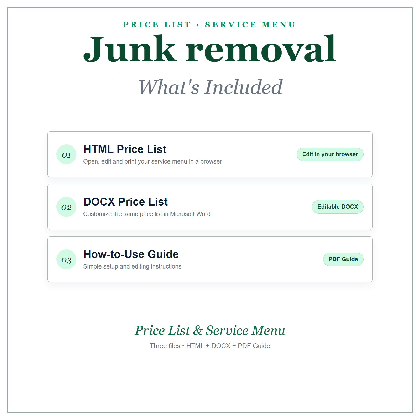 What's included in Junk Removal Price List & Service Menu