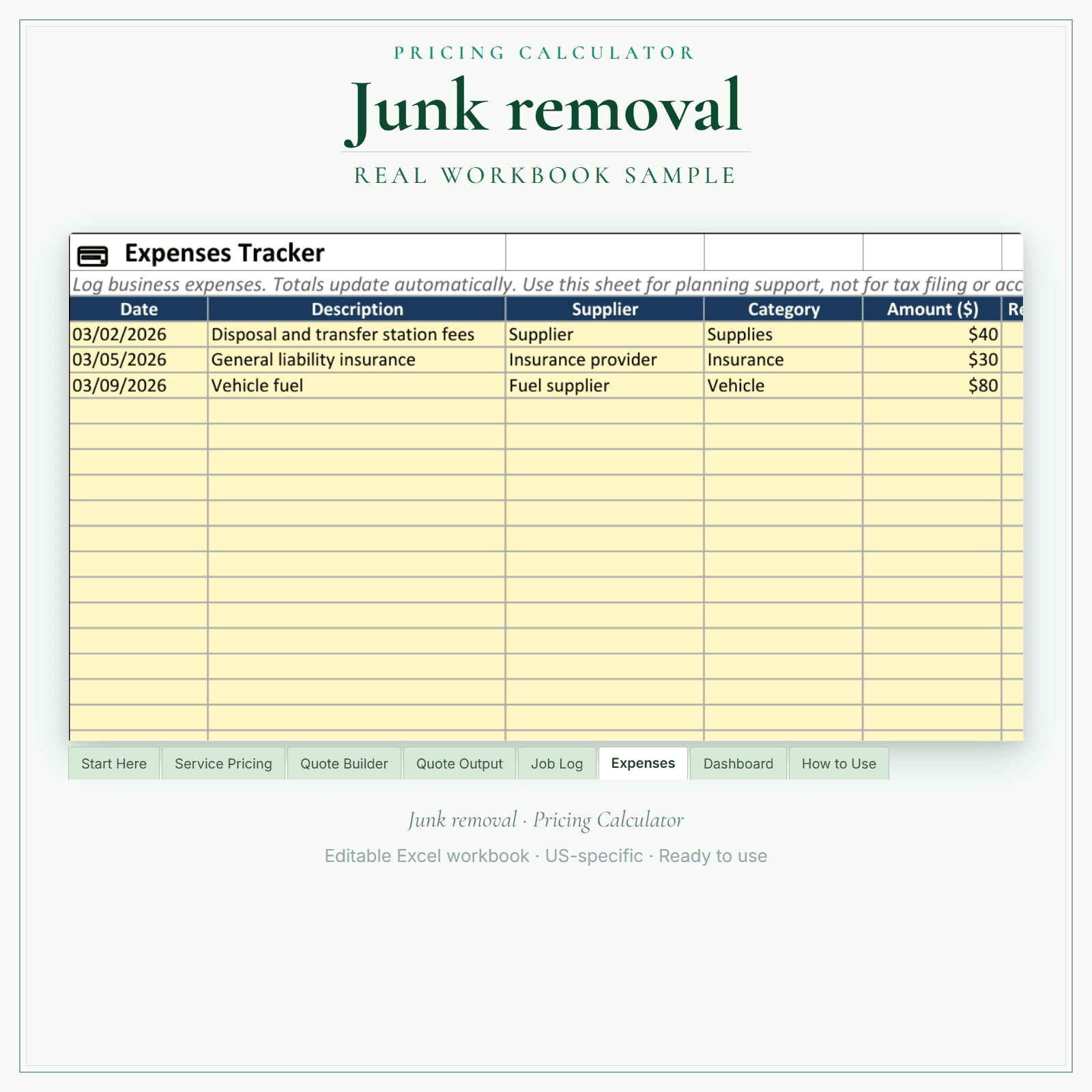 Junk Removal Pricing Calculator sample pages