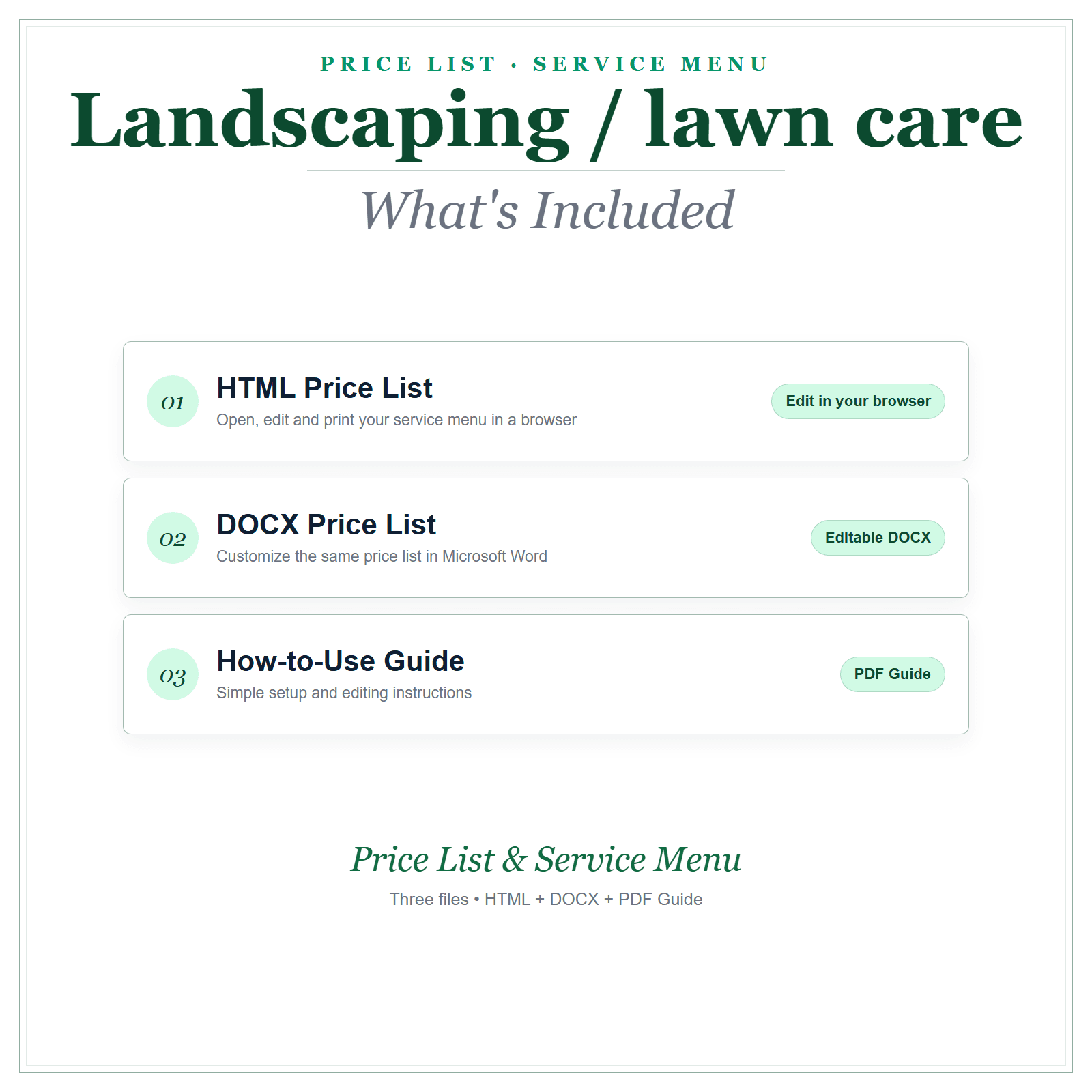What's included in Landscaping & Lawn Care Price List & Service Menu