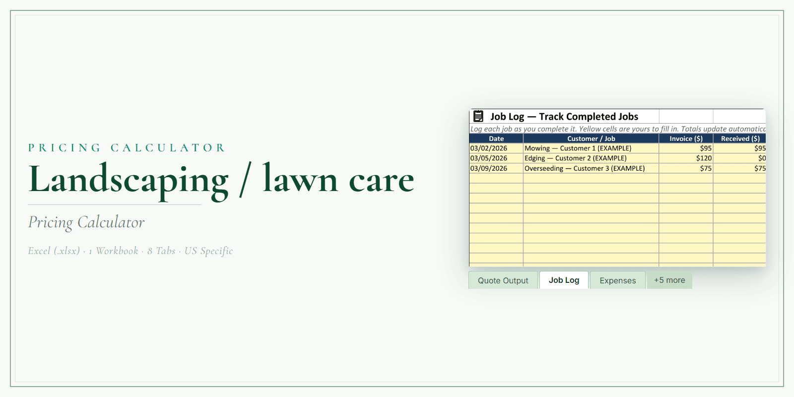Landscaping & Lawn Care Pricing Calculator product preview