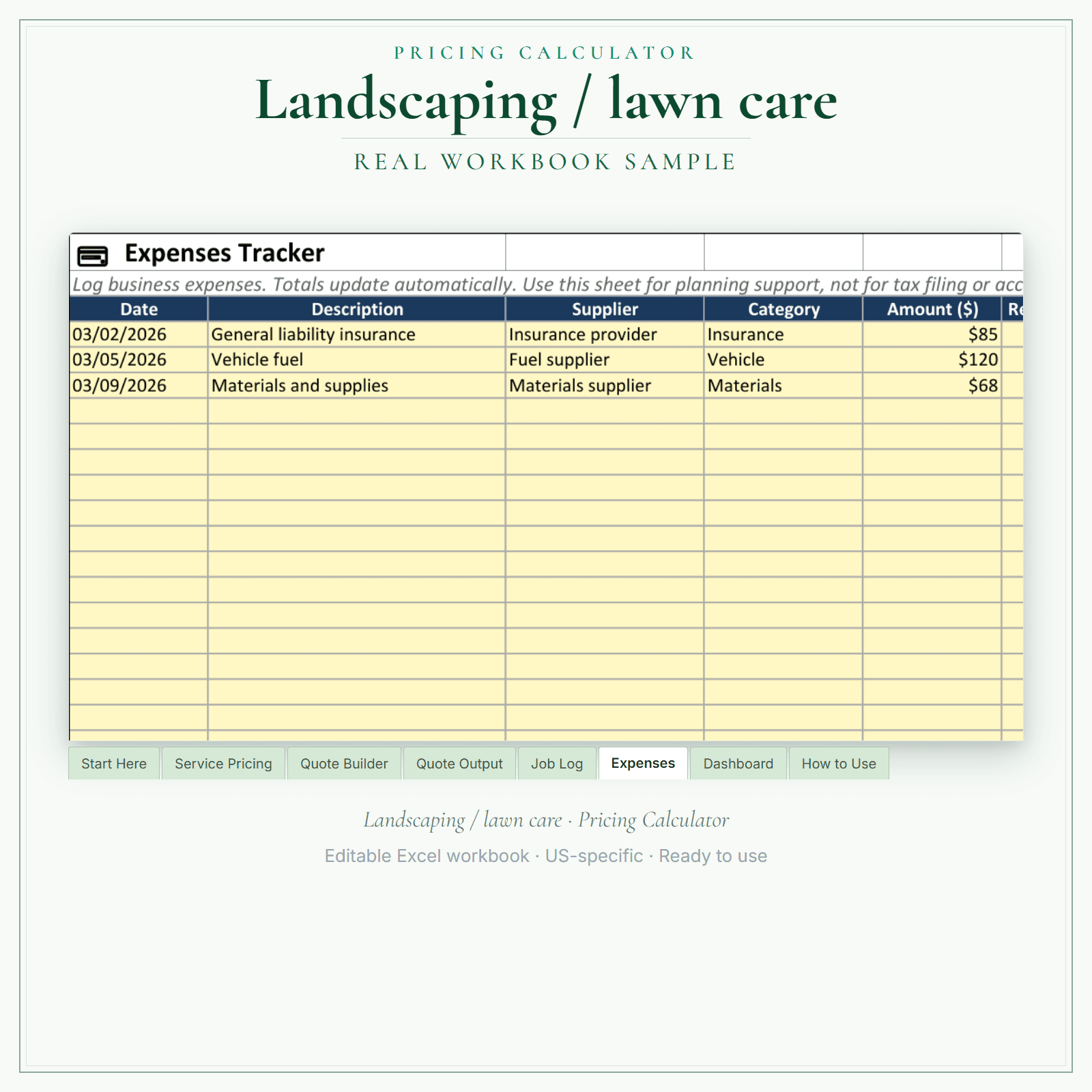 Landscaping & Lawn Care Pricing Calculator sample pages
