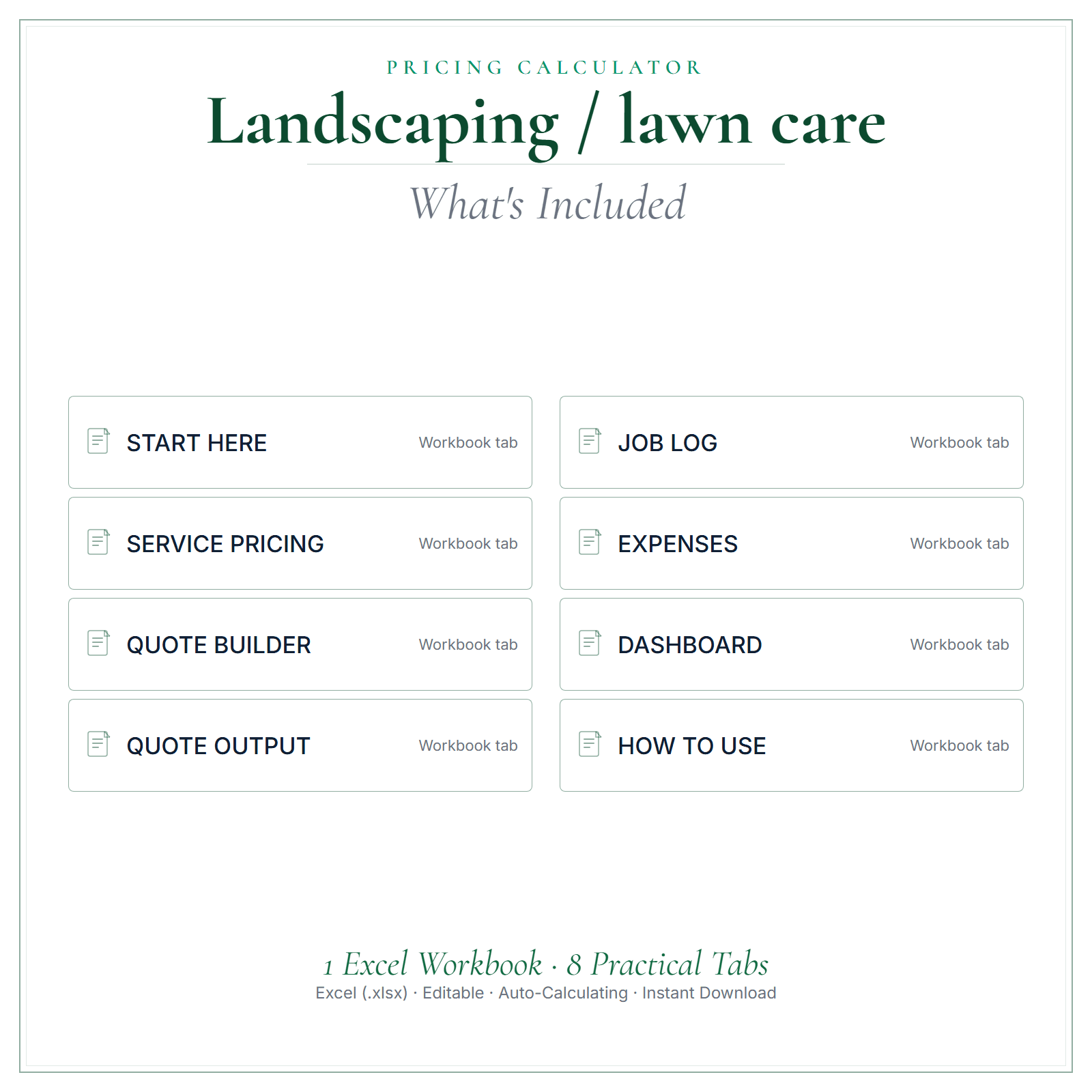What's included in Landscaping & Lawn Care Pricing Calculator
