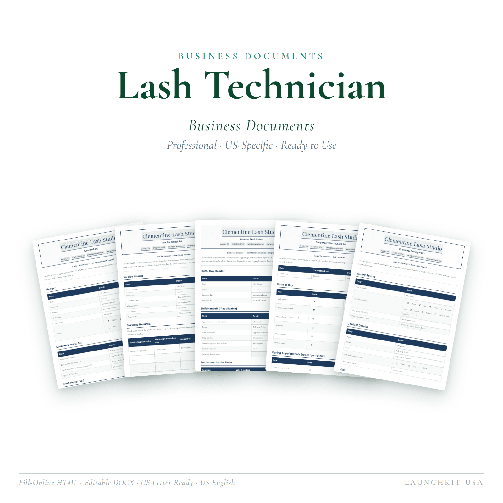 Business Documents for Lash Technician