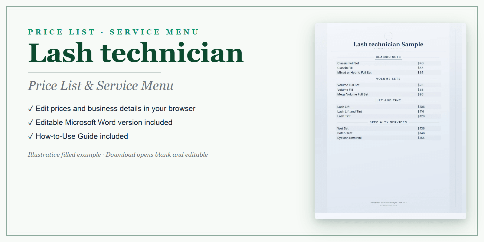 Lash Technician Price List & Service Menu product preview