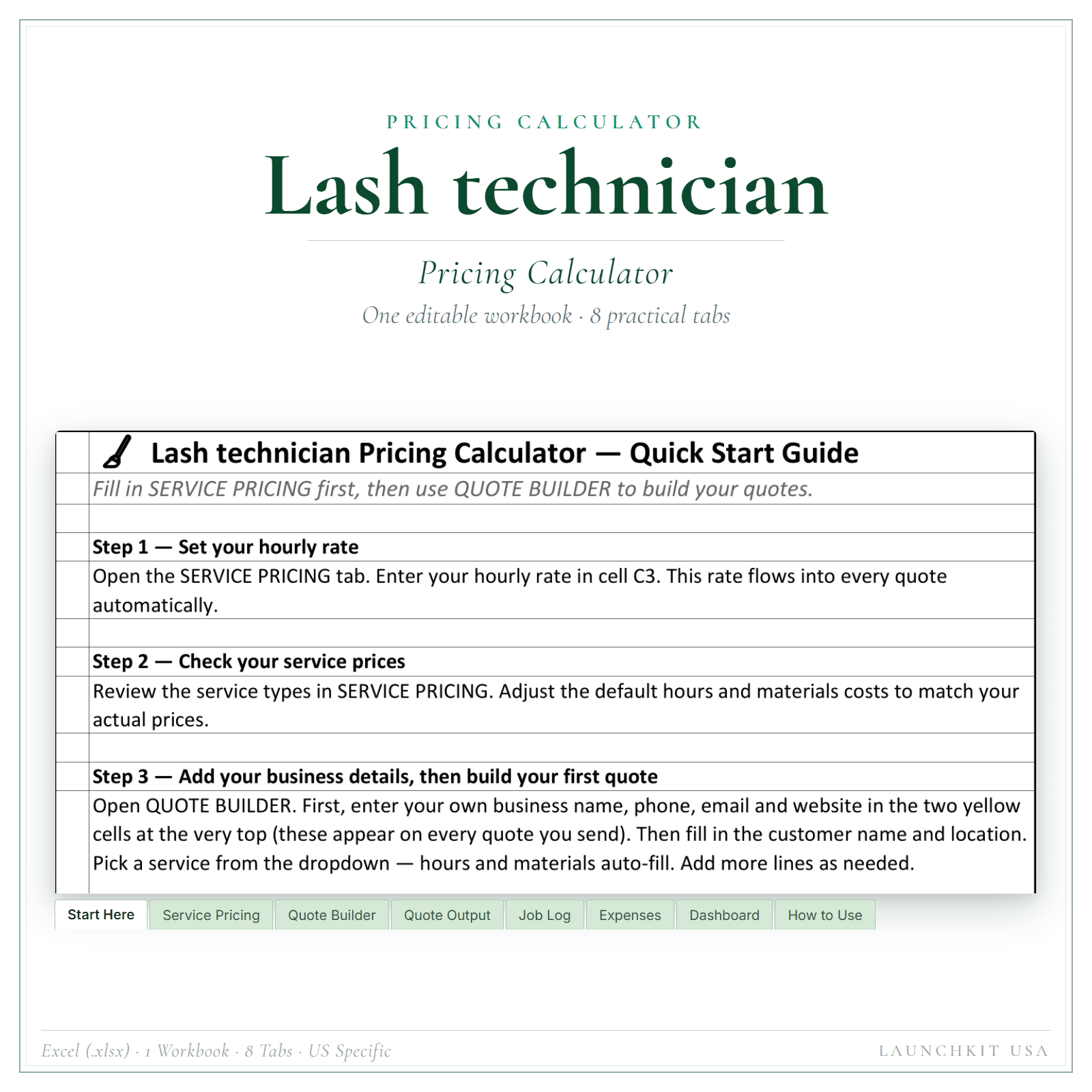 Pricing Calculator for Lash Technician