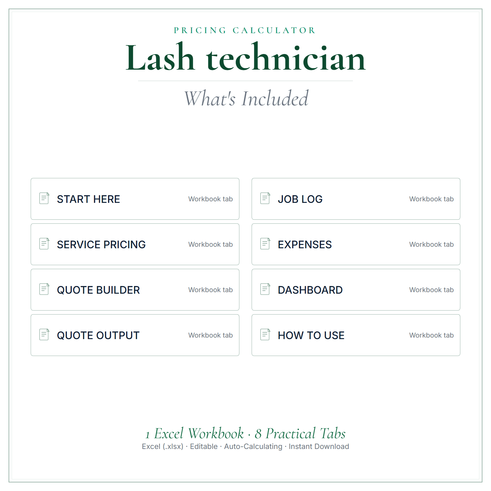 What's included in Lash Technician Pricing Calculator