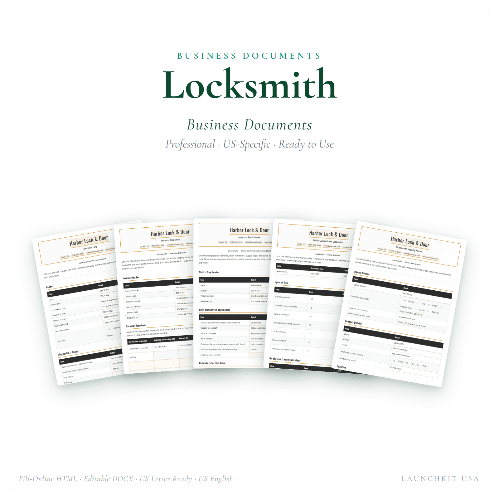 Business Documents for Locksmith