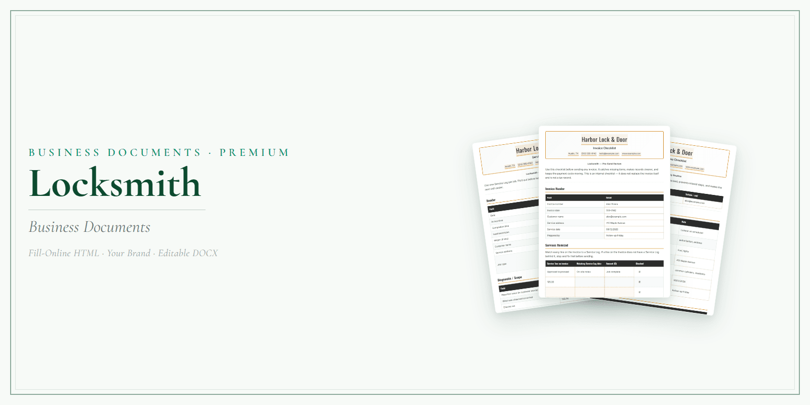 Locksmith Business Documents — Premium product preview