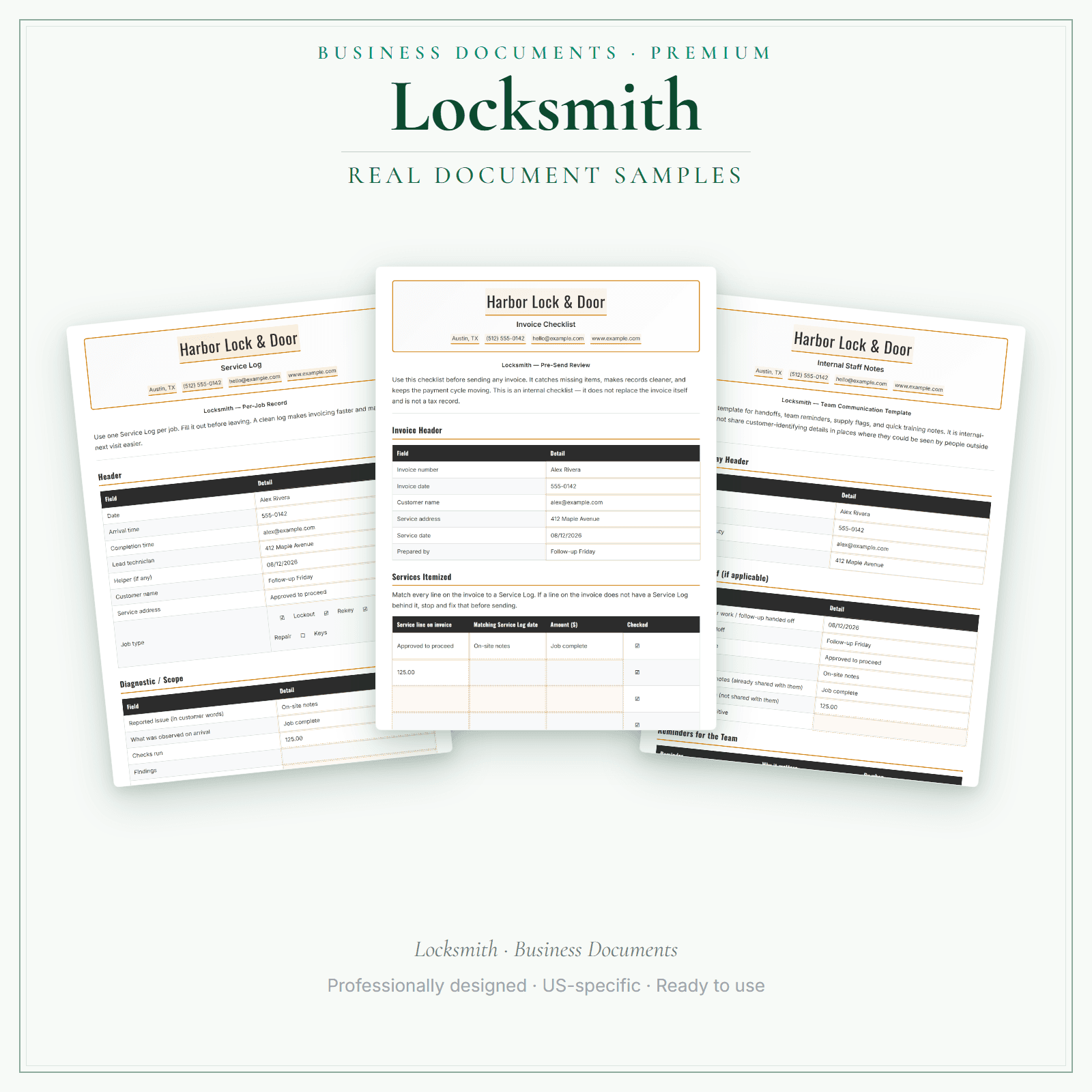 Locksmith Business Documents — Premium sample pages