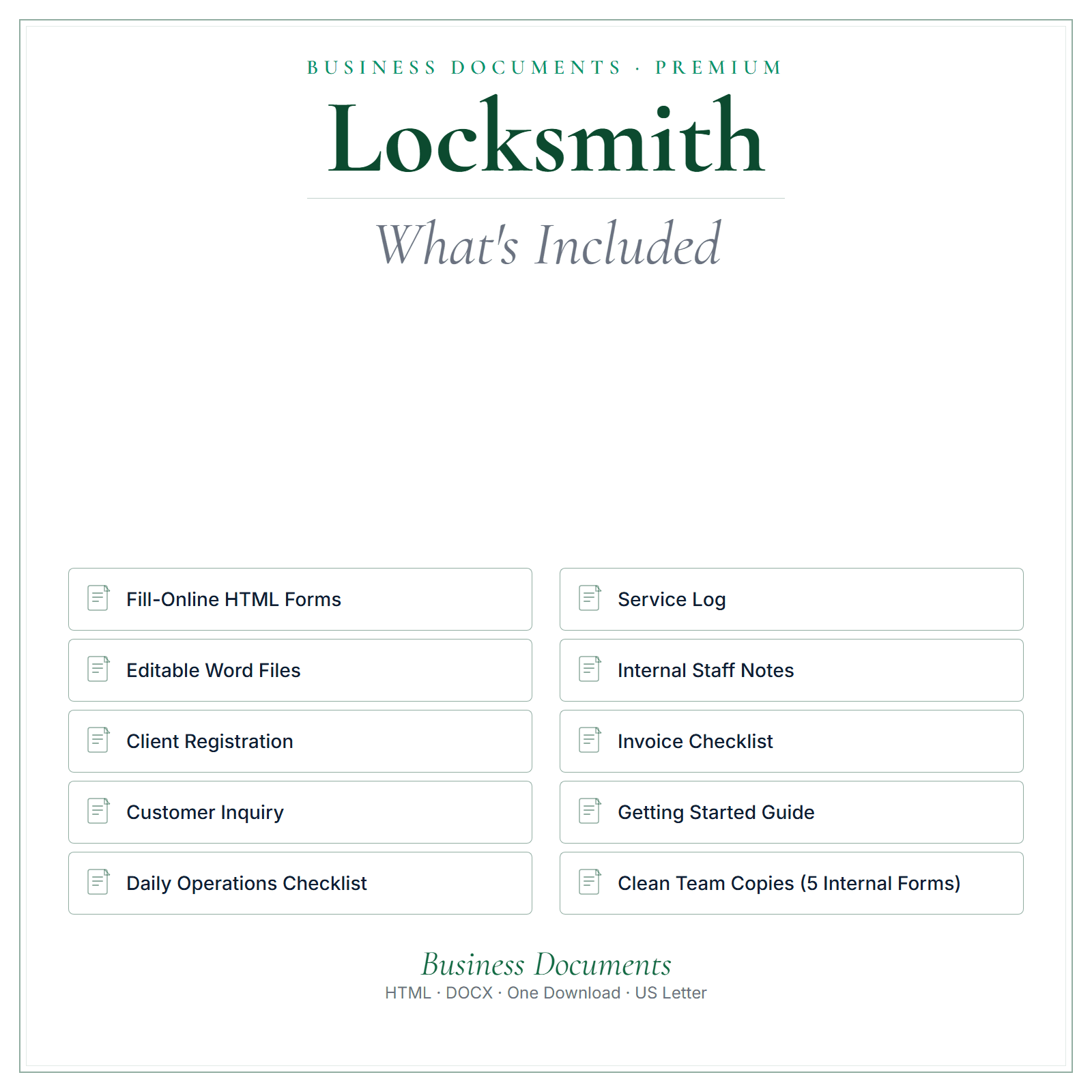 What's included in Locksmith Business Documents — Premium