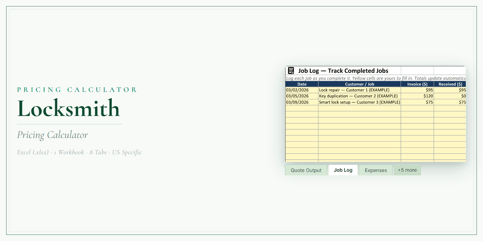 Locksmith Pricing Calculator product preview