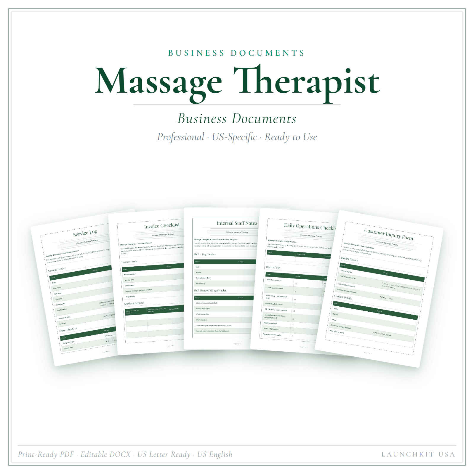 Business Documents for Massage Therapist