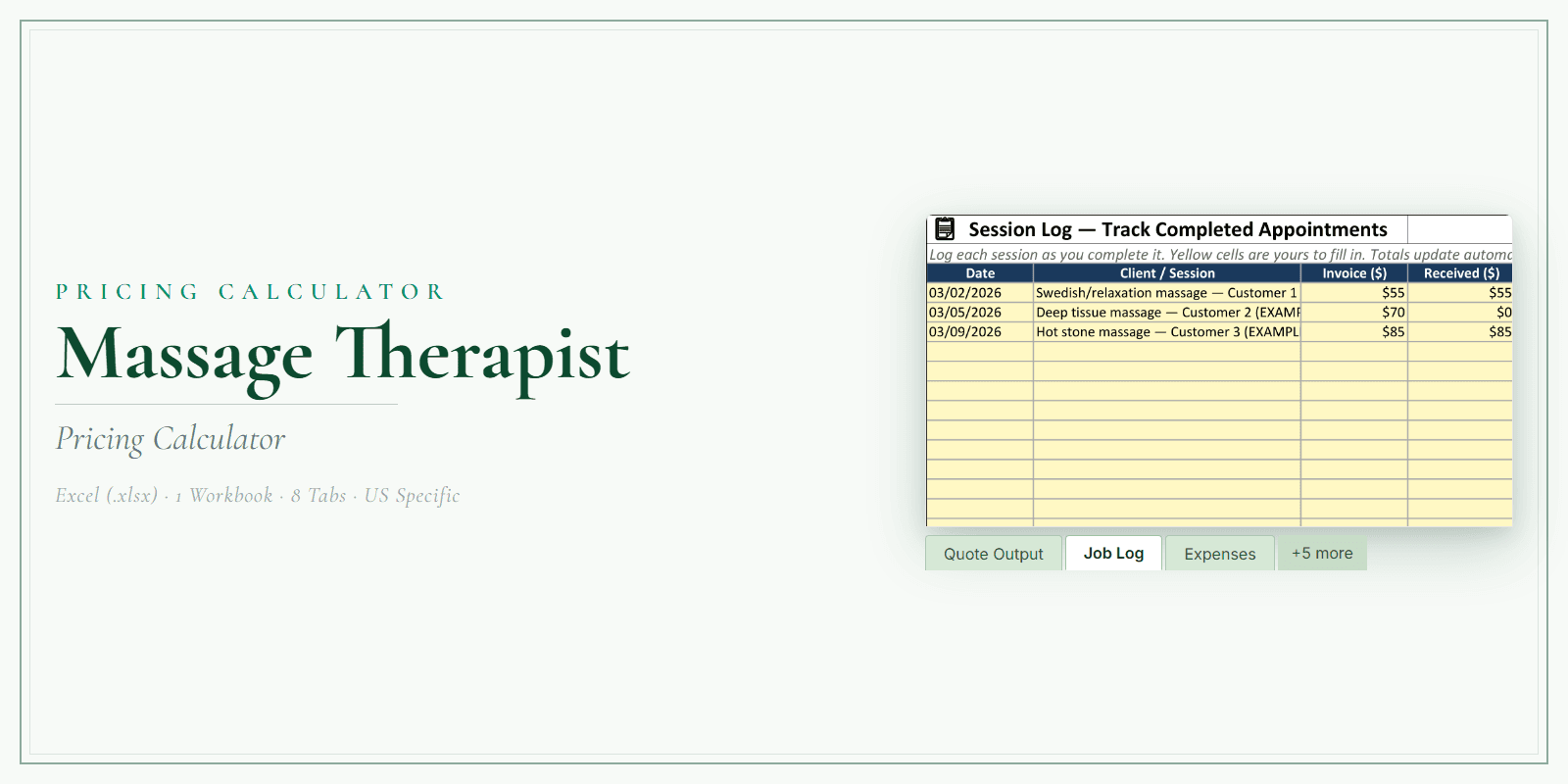 Massage Therapist Pricing Calculator product preview