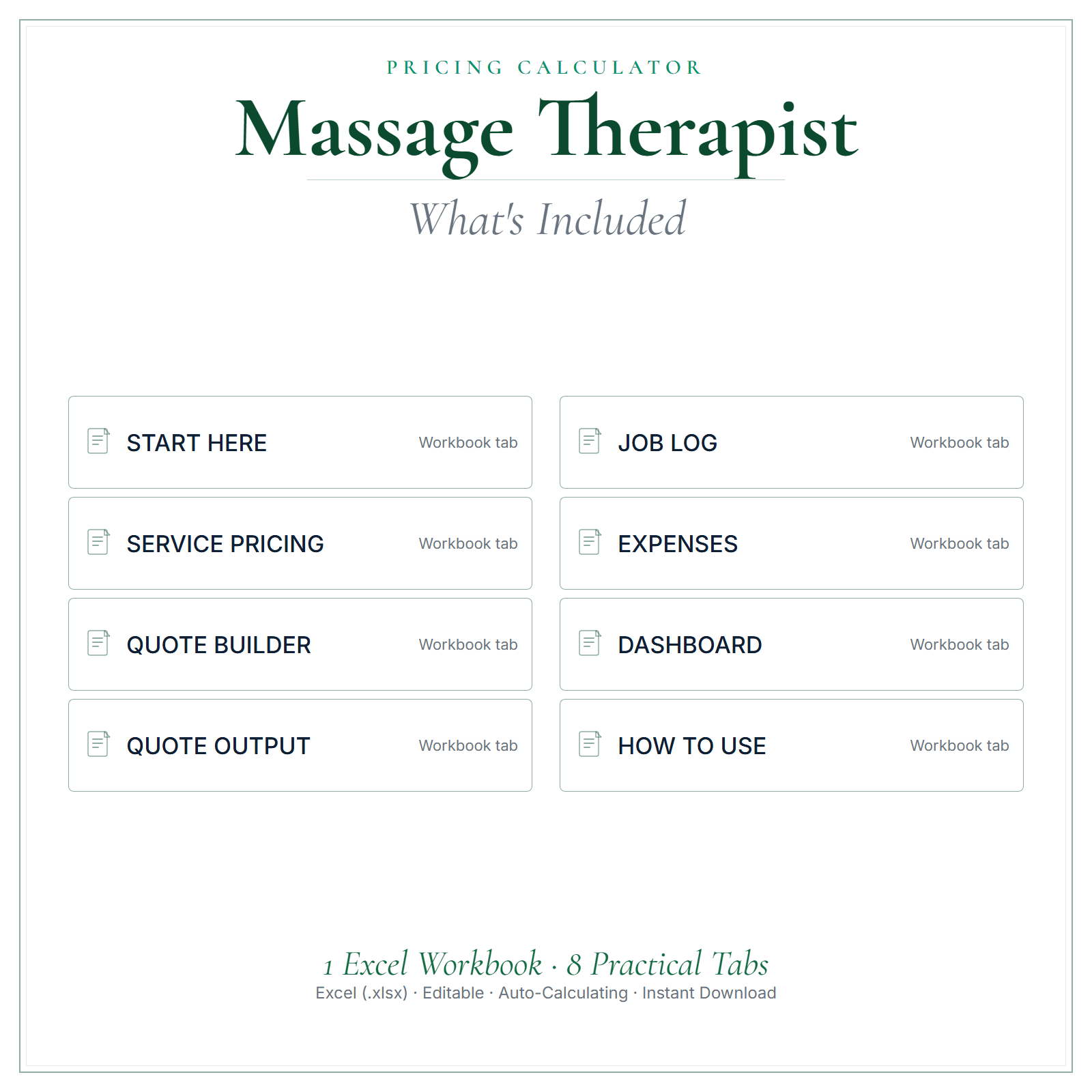 What's included in Massage Therapist Pricing Calculator