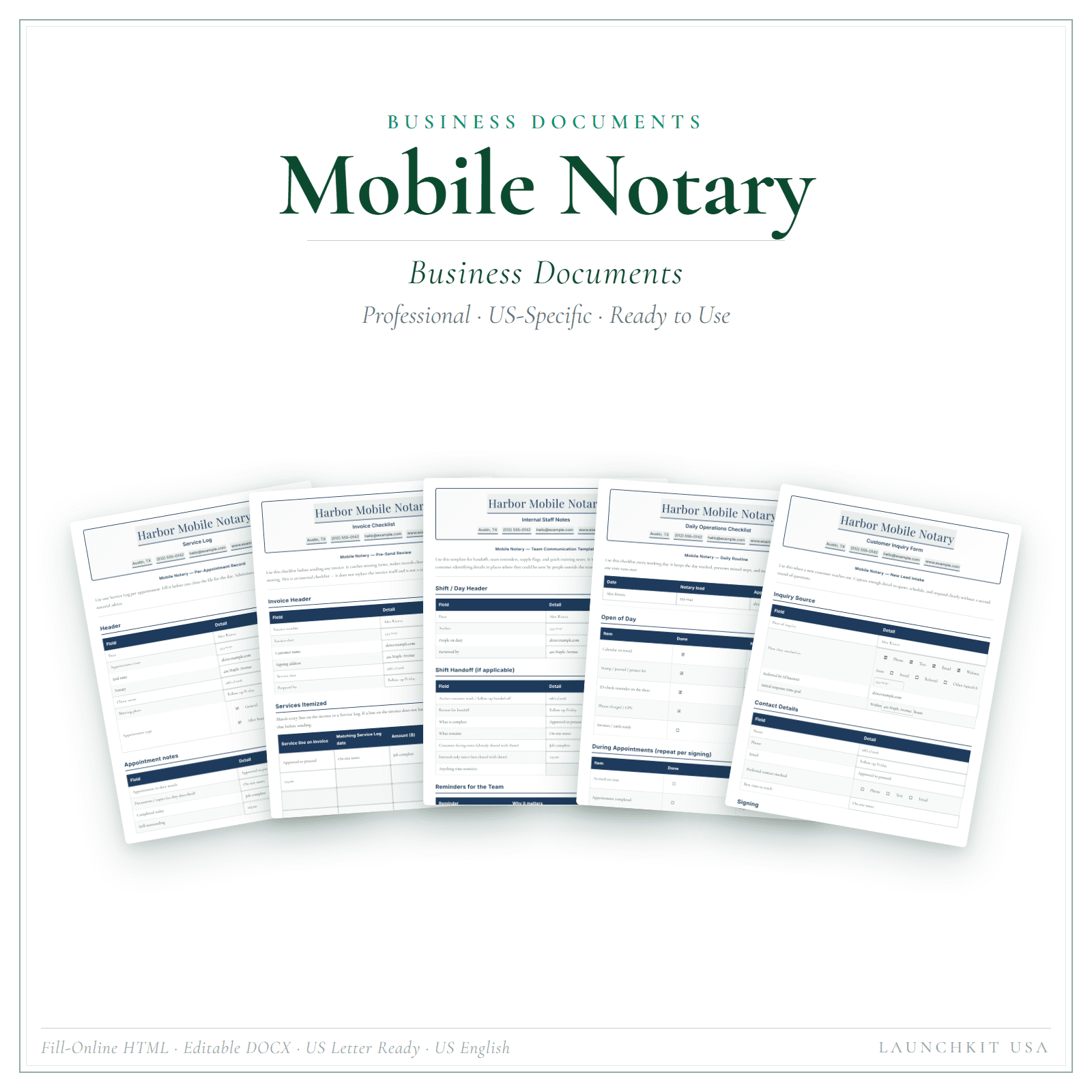 Business Documents for Mobile Notary