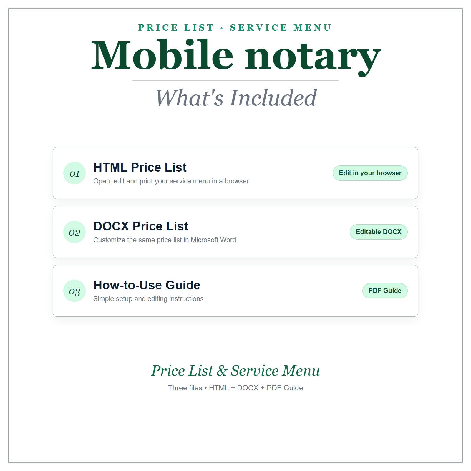 What's included in Mobile Notary Price List & Service Menu
