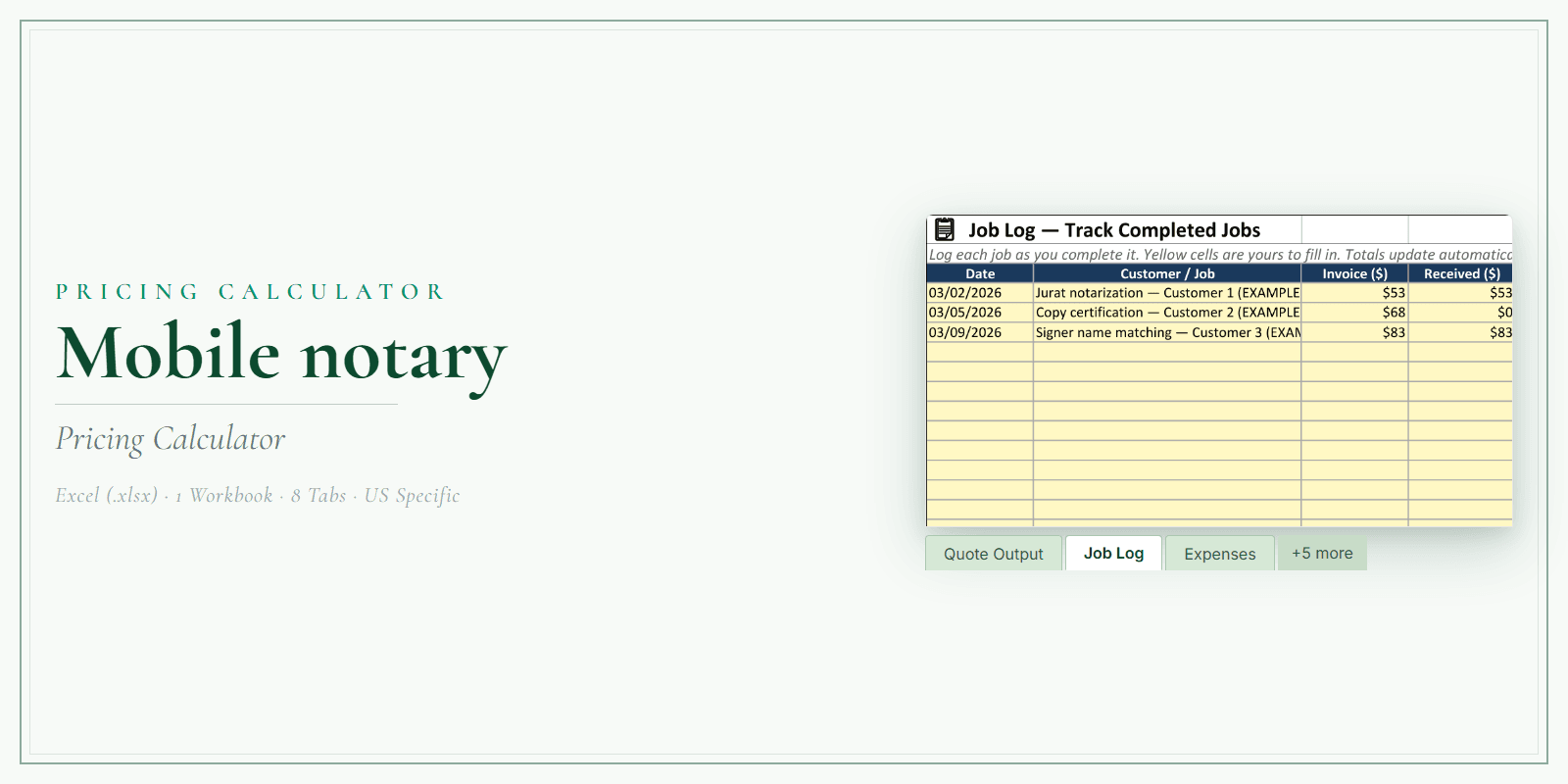 Mobile Notary Pricing Calculator product preview