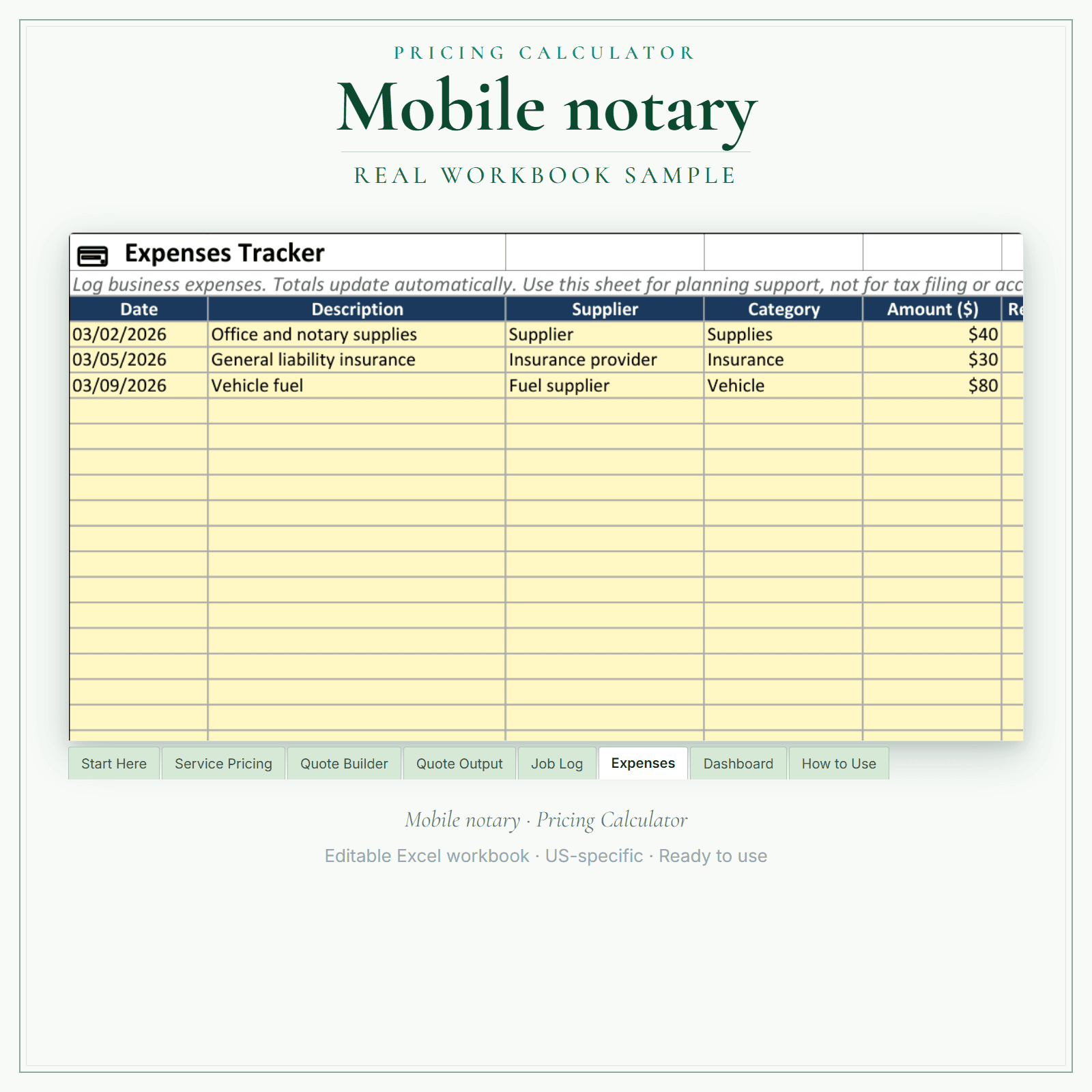 Mobile Notary Pricing Calculator sample pages
