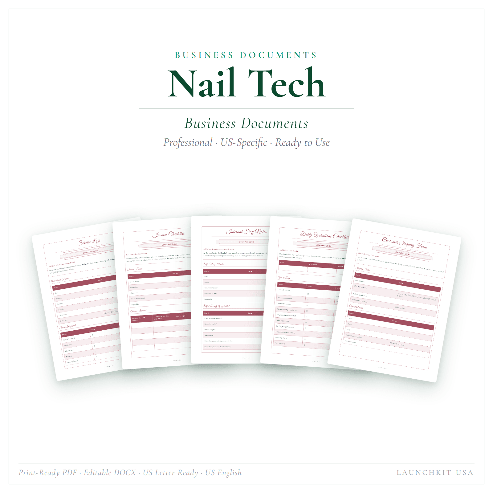 Nail Tech Business Documents Premium