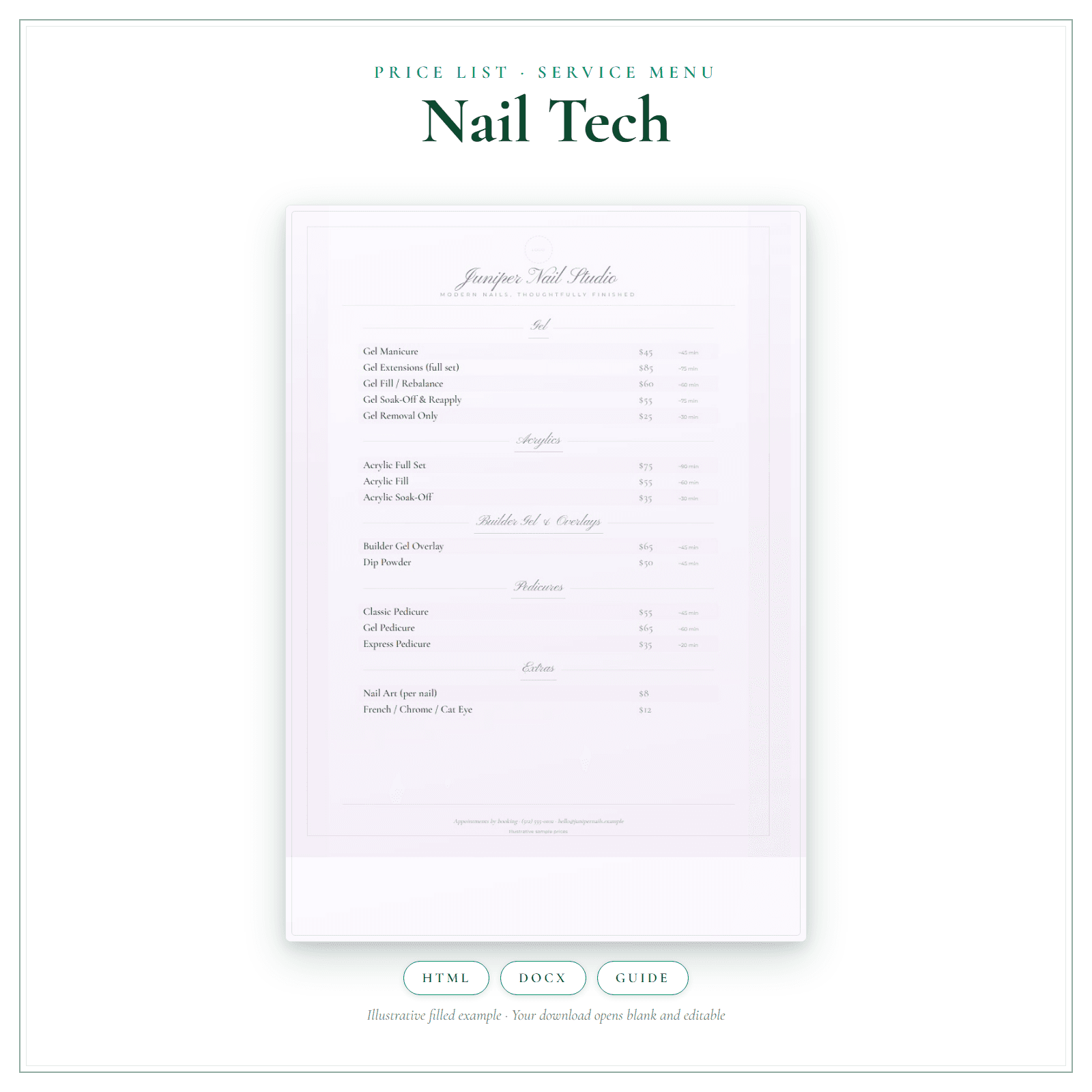 Nail Tech Price List & Service Menu
