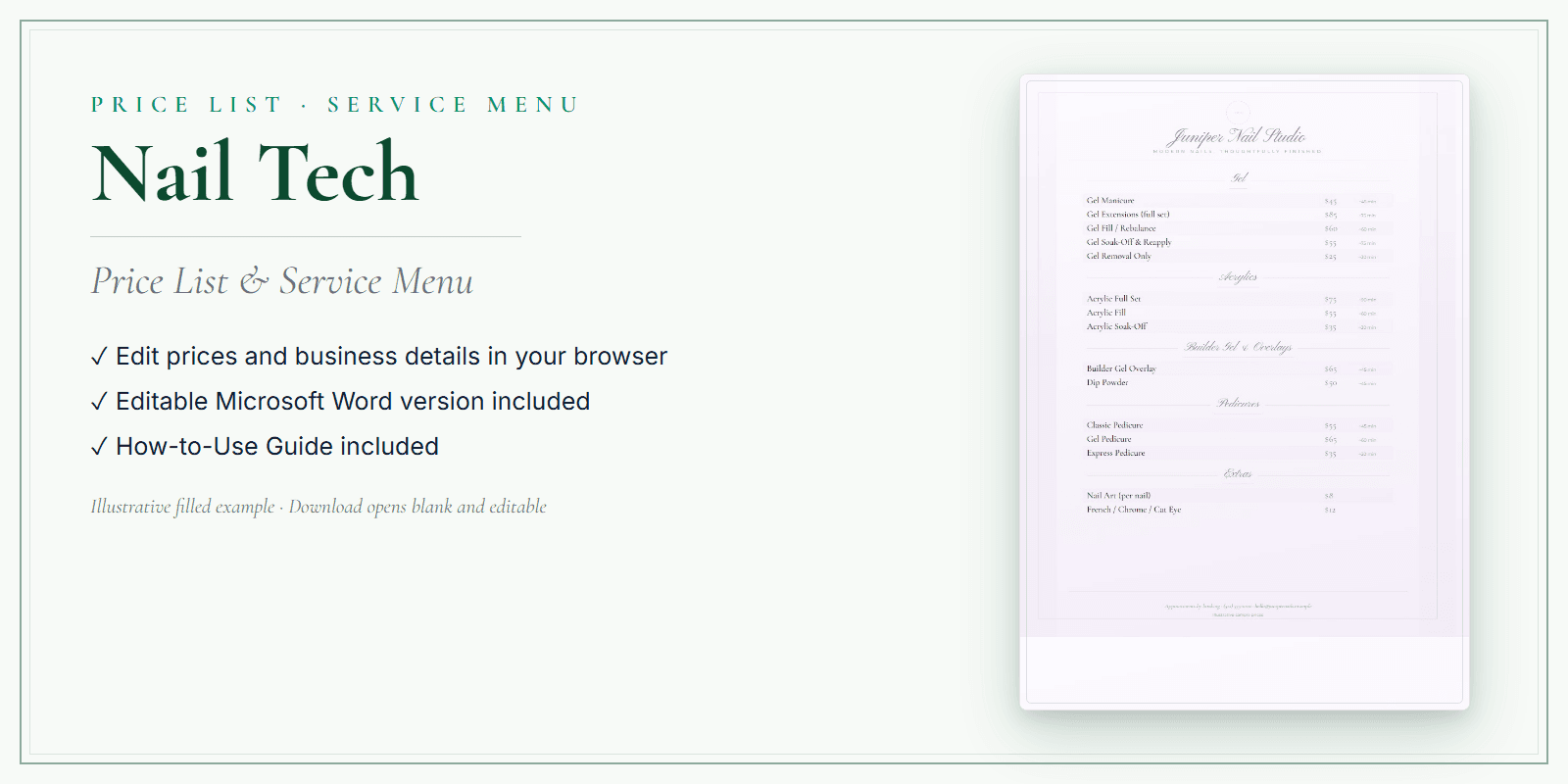 Nail Tech Price List & Service Menu product preview