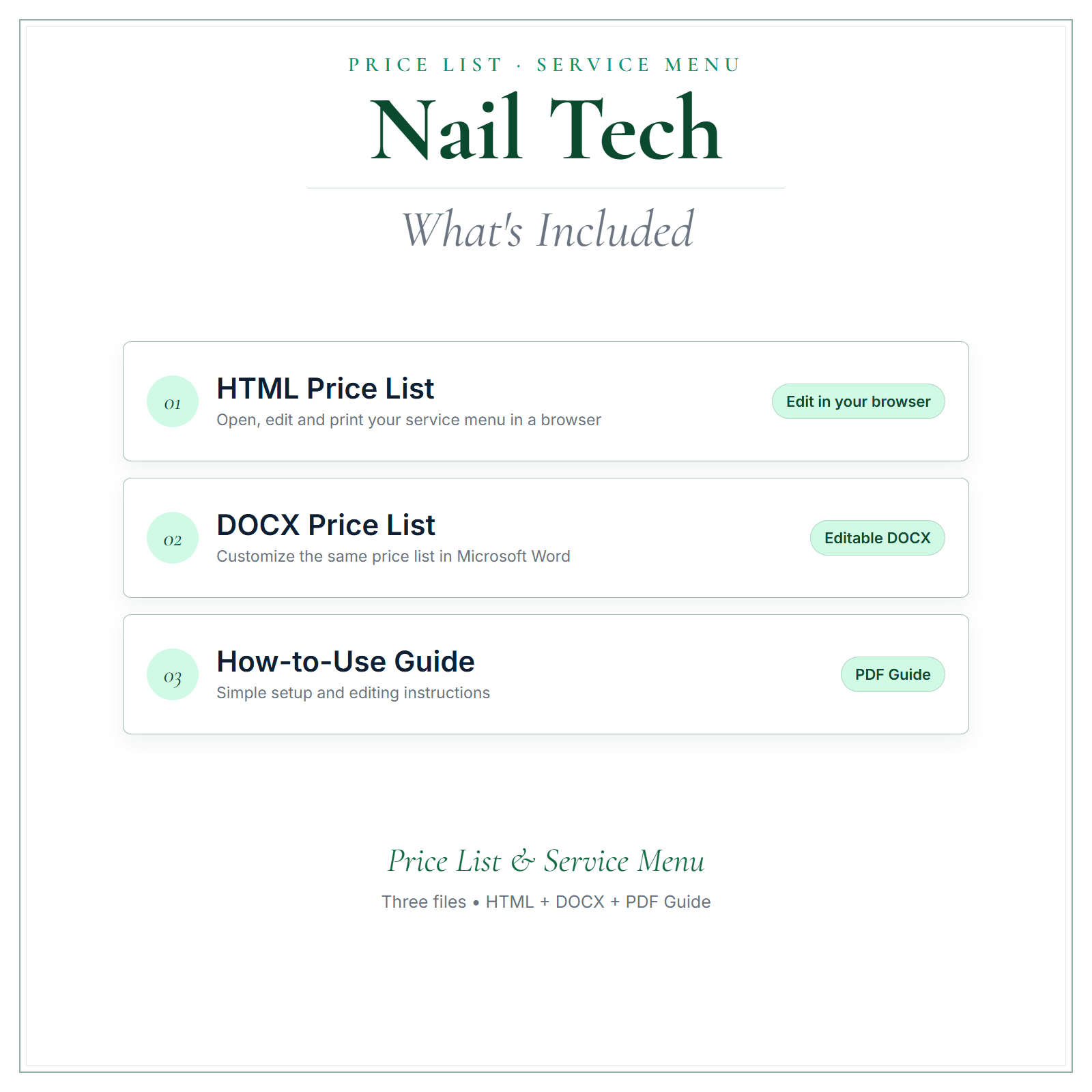 What's included in Nail Tech Price List & Service Menu