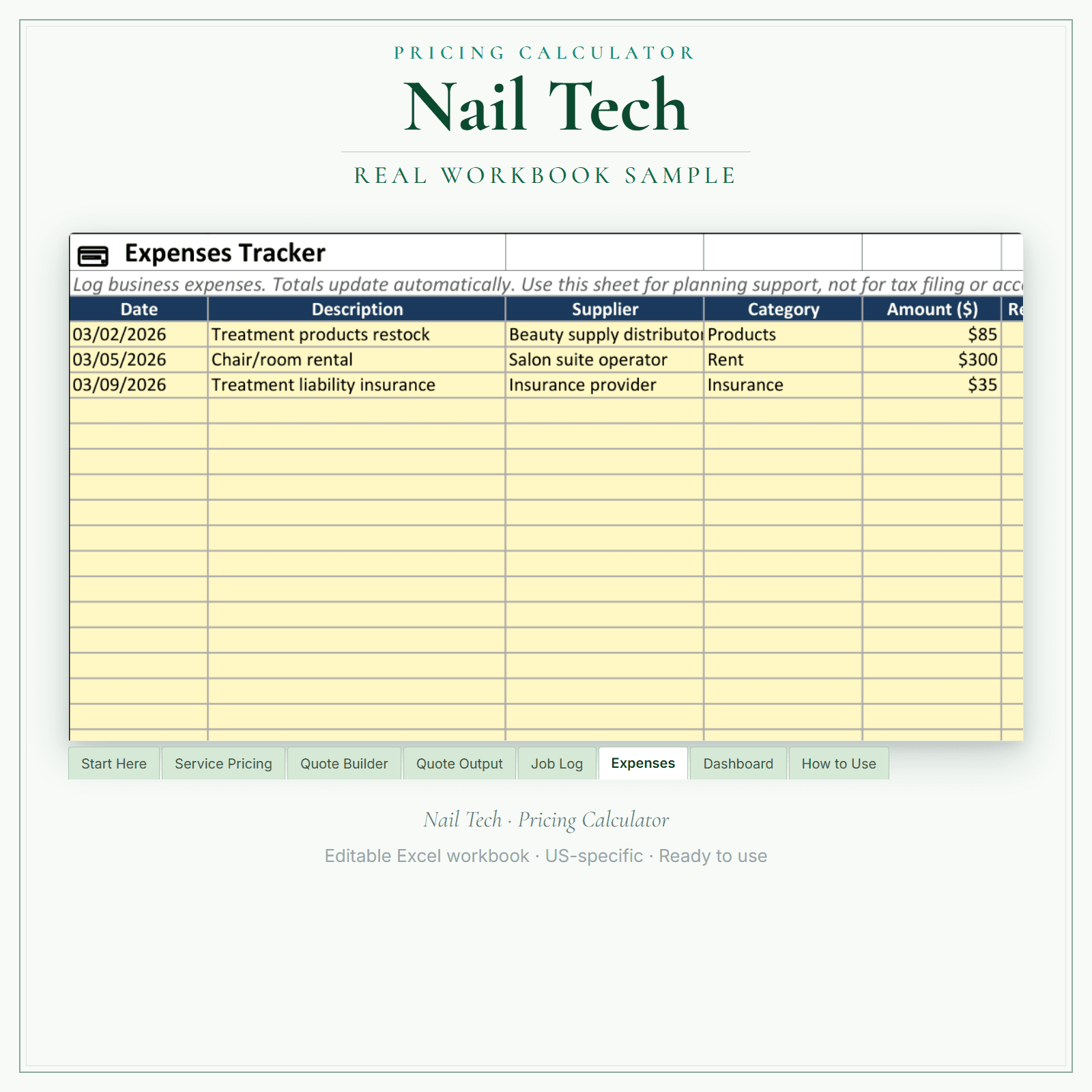 Nail Tech Pricing Calculator sample pages