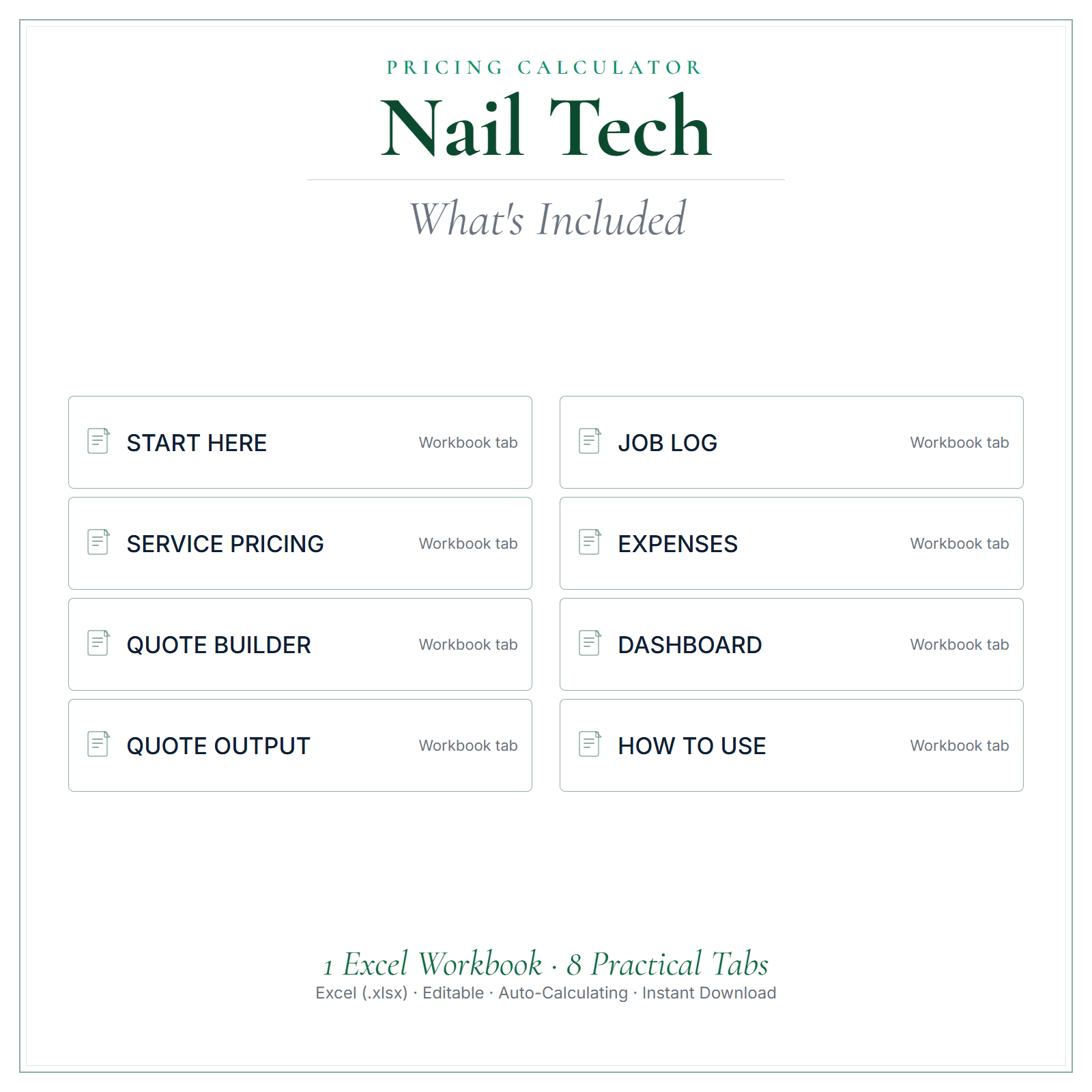What's included in Nail Tech Pricing Calculator