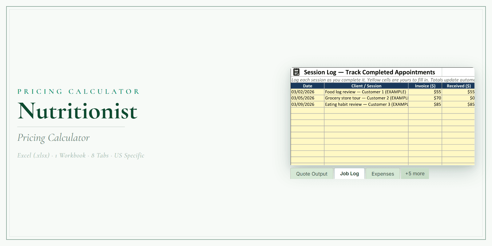 Nutritionist Pricing Calculator product preview
