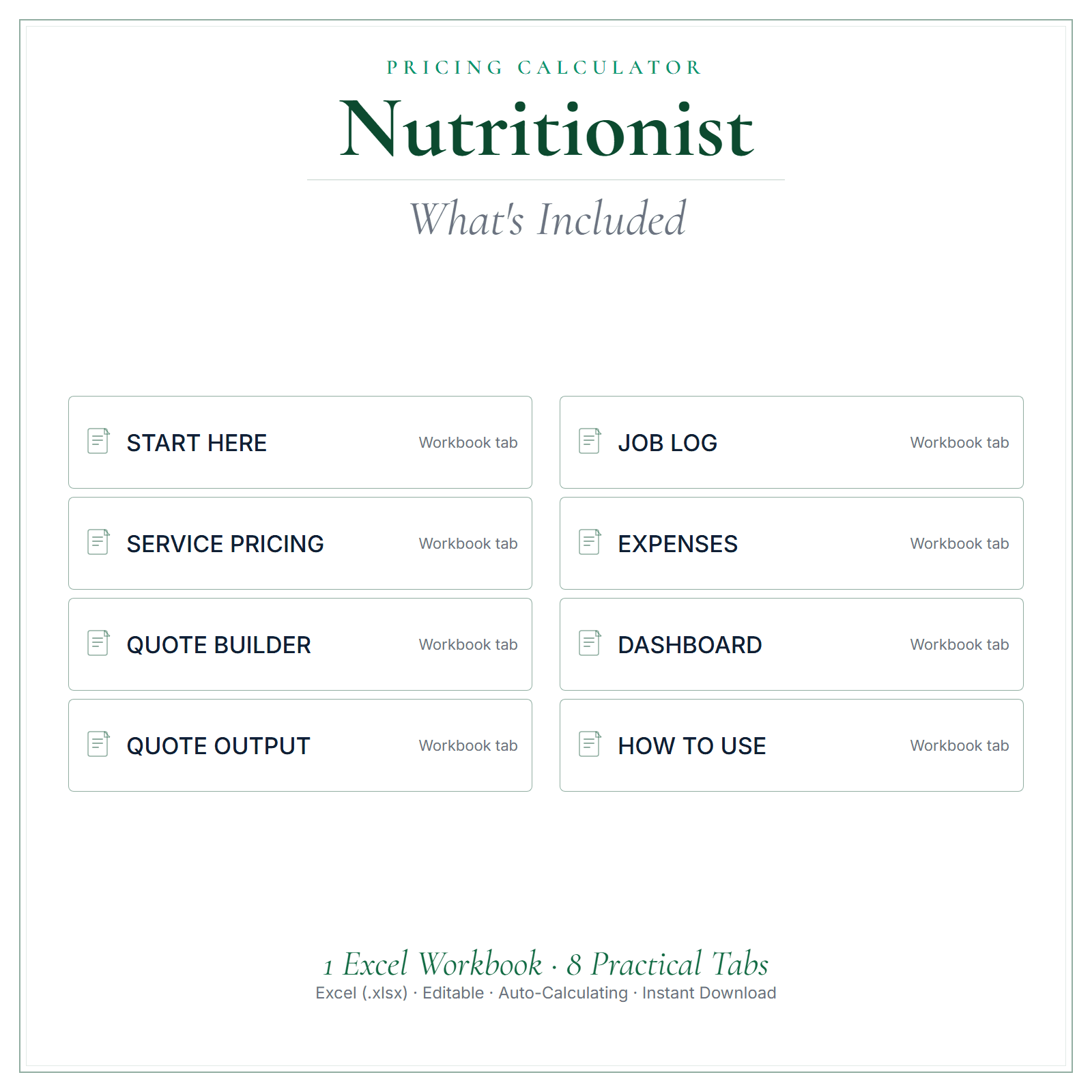 What's included in Nutritionist Pricing Calculator