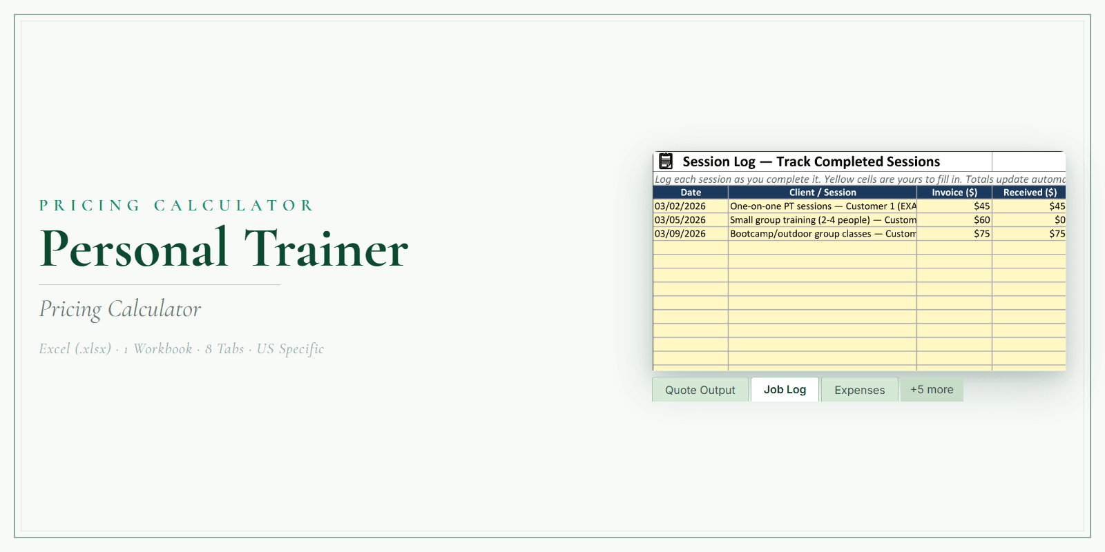 Personal Trainer Pricing Calculator product preview