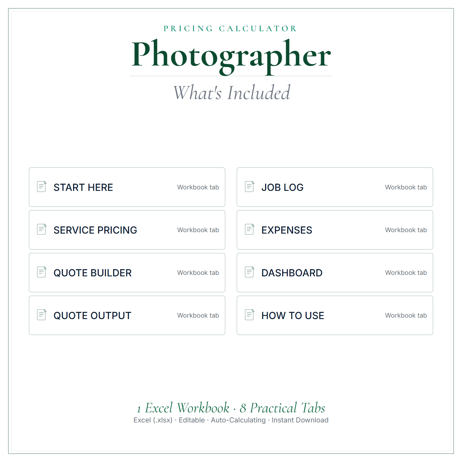 What's included in Photographer Pricing Calculator