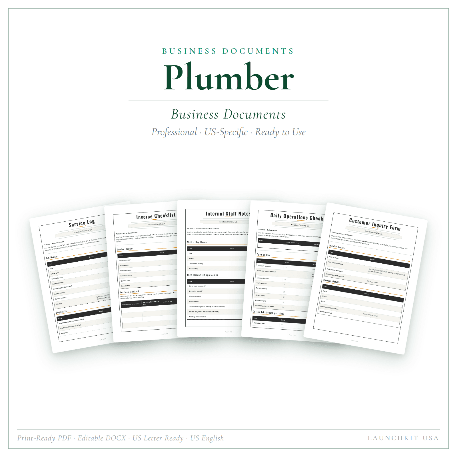Business Documents for Plumber