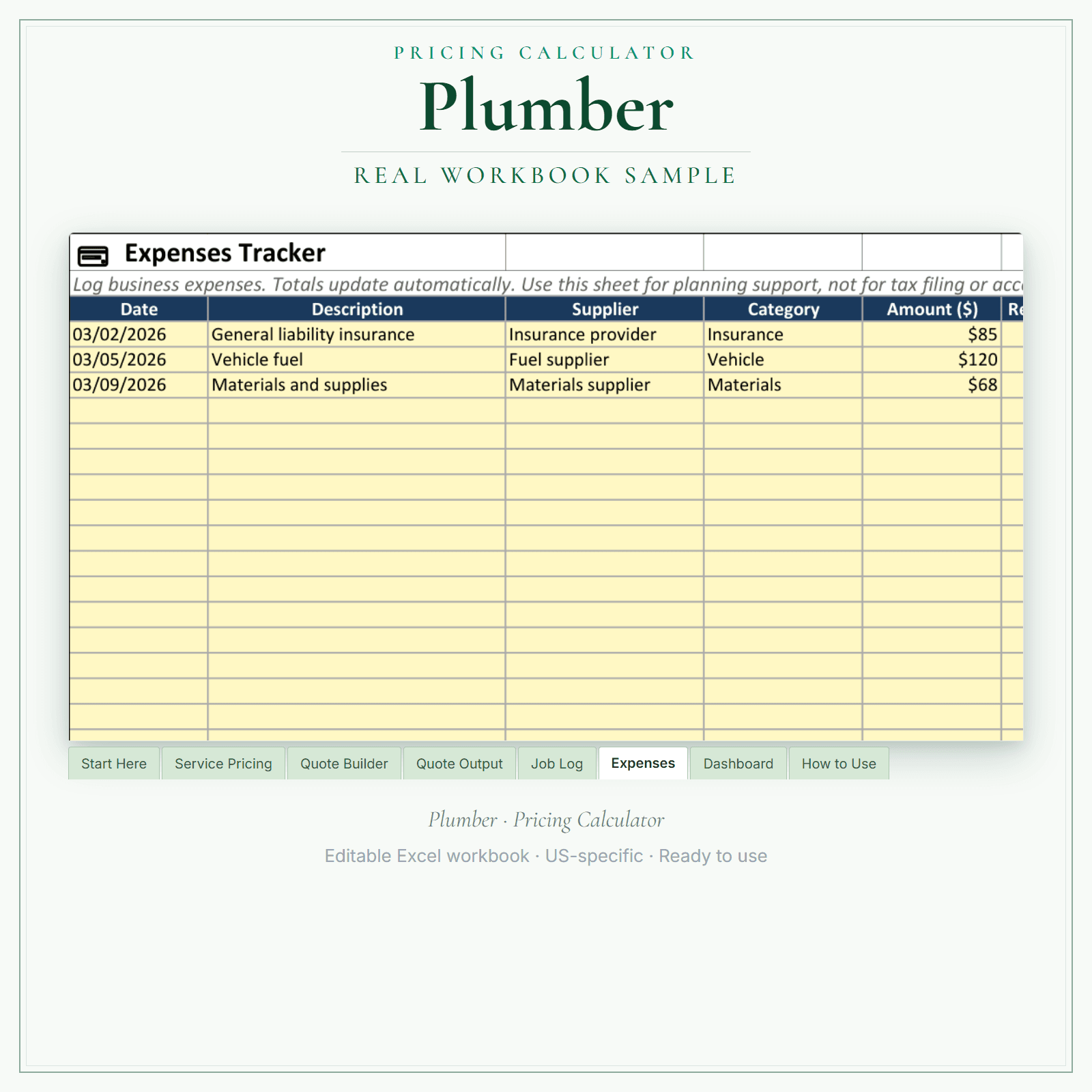 Plumber Pricing Calculator sample pages