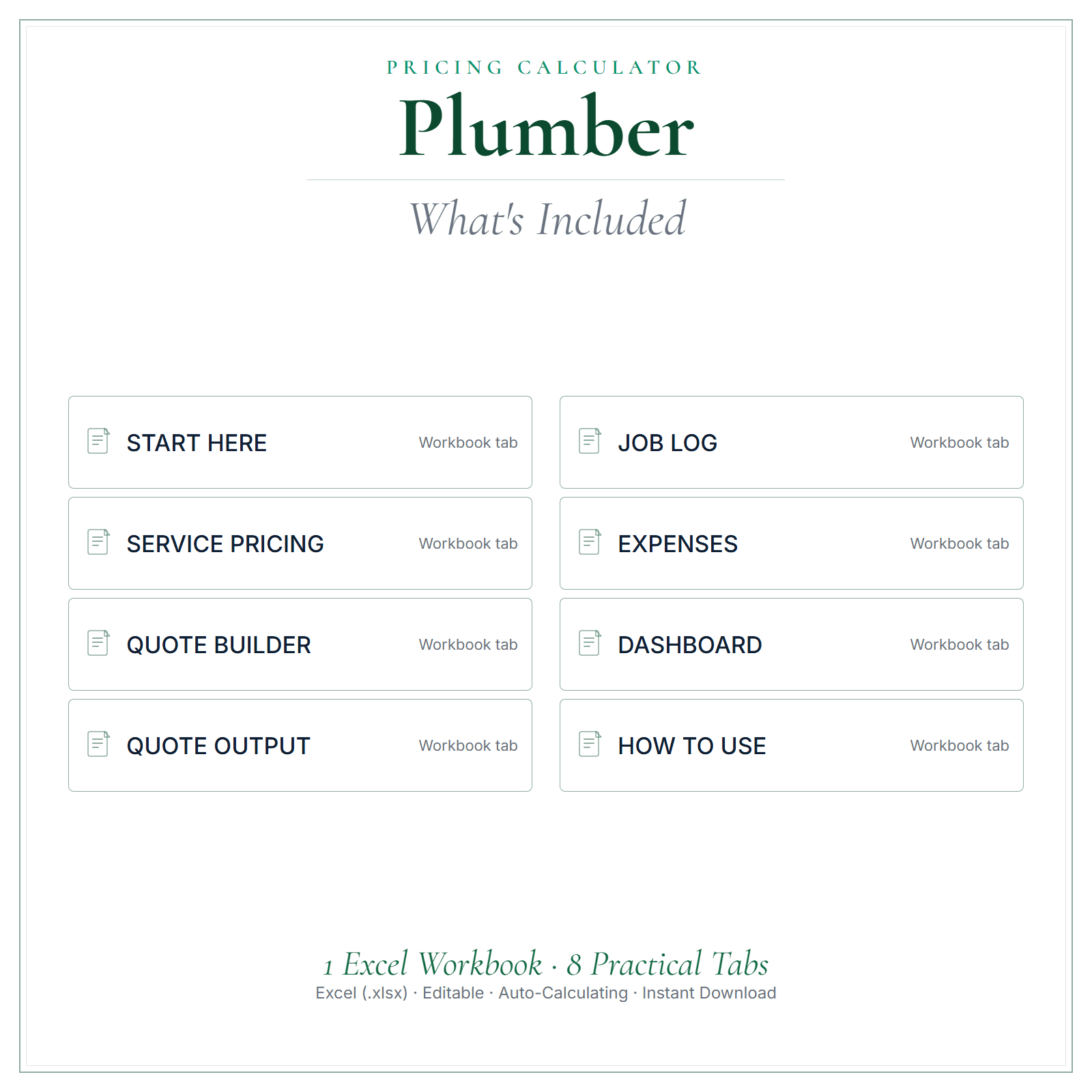 What's included in Plumber Pricing Calculator